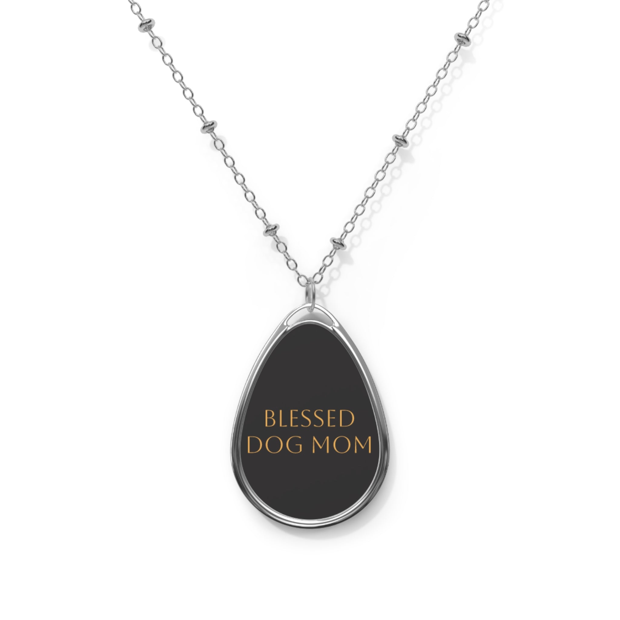 Blessed Dog Mom Oval Necklace — Engraved Pet Mom Pendant