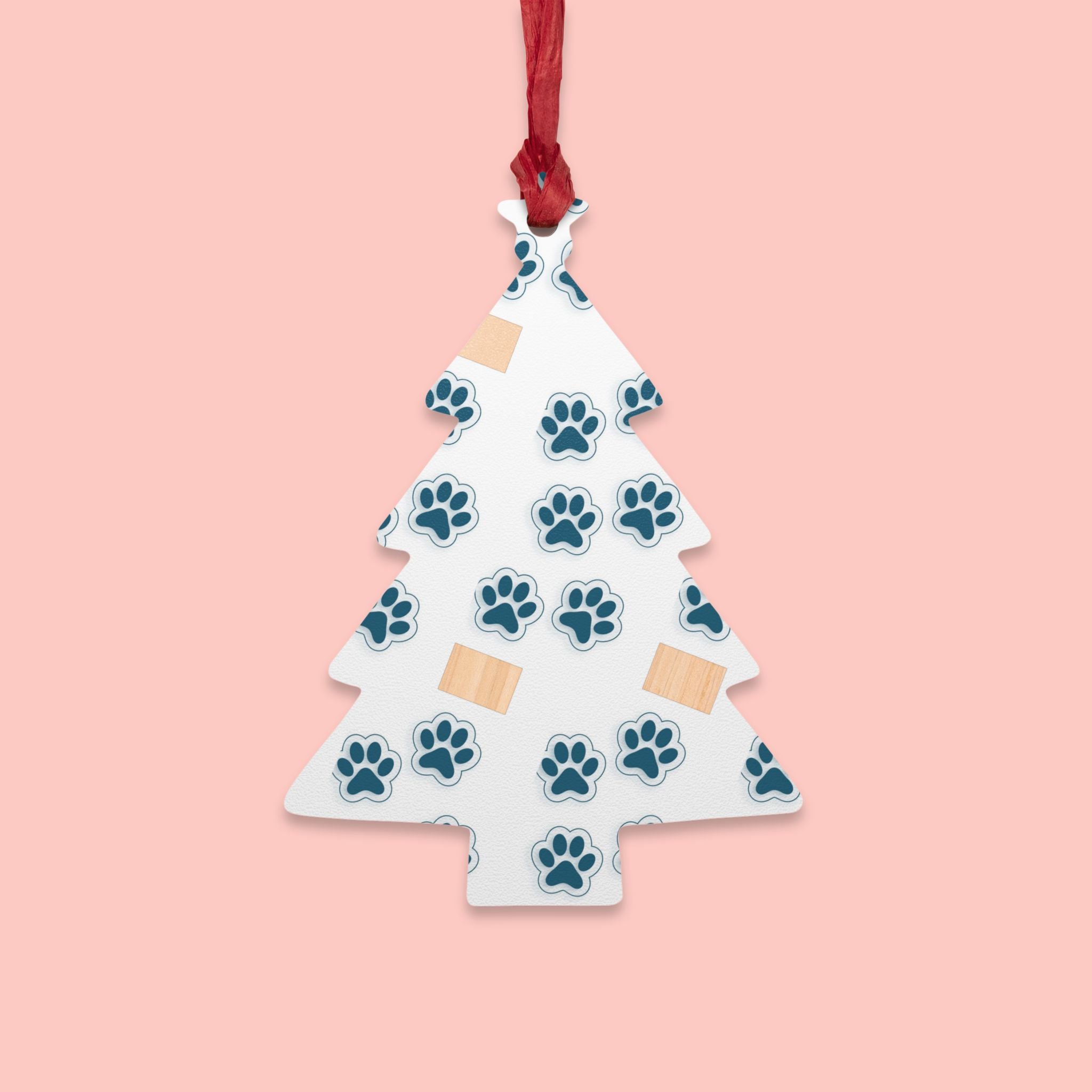 Bell Wooden Ornament with Paw Print & Bandage Pattern — Pet Memorial Holiday Decoration