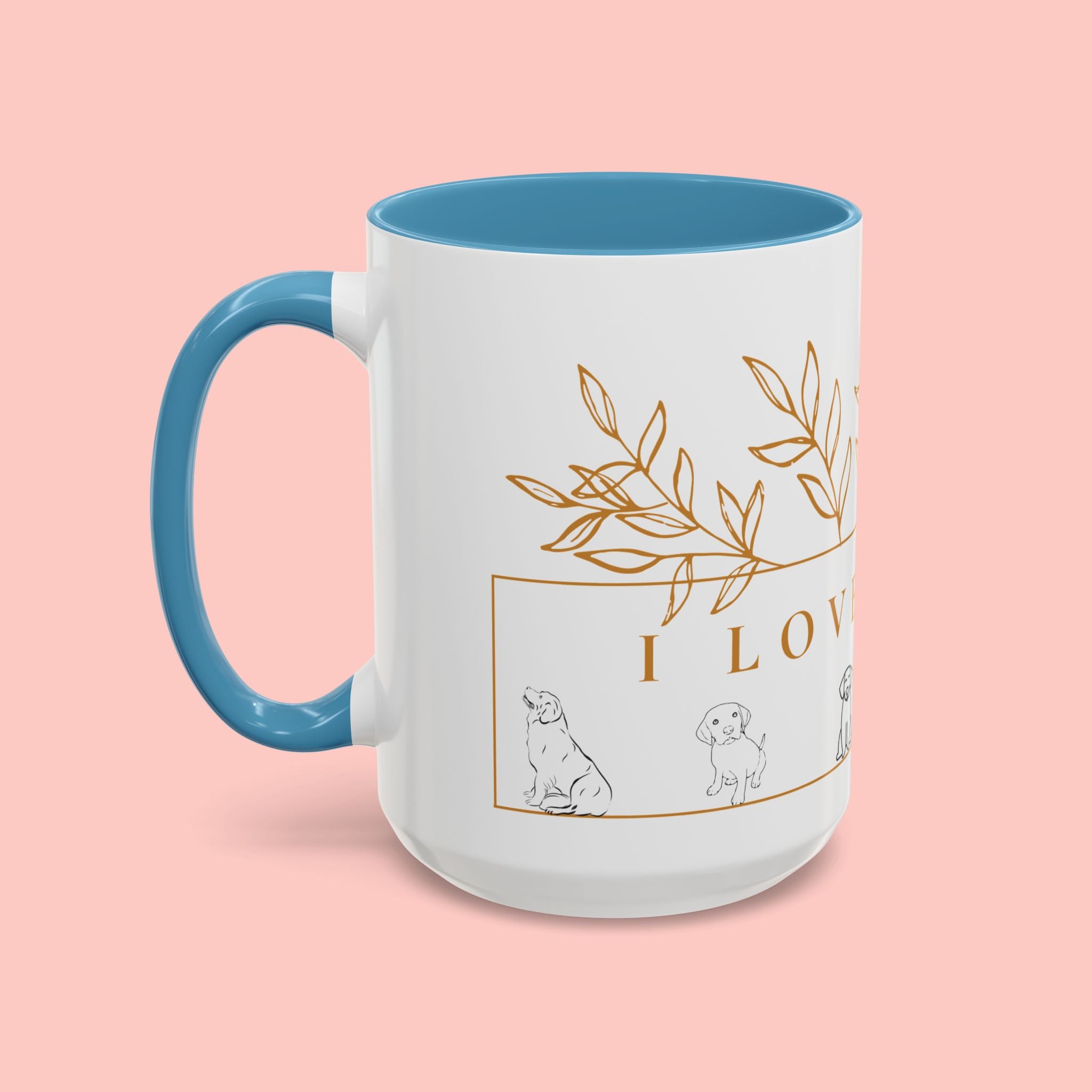 I Love Dogs Accent Coffee Mug — Gold Leaf Dog Lover Ceramic Mug (11oz & 15oz)