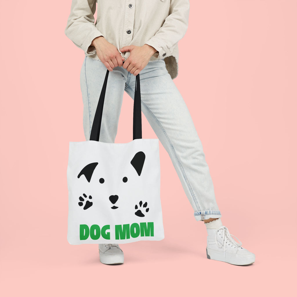 Dog Mom Canvas Tote Bag — Cute Paw Print Dog Face Tote for Pet Lovers