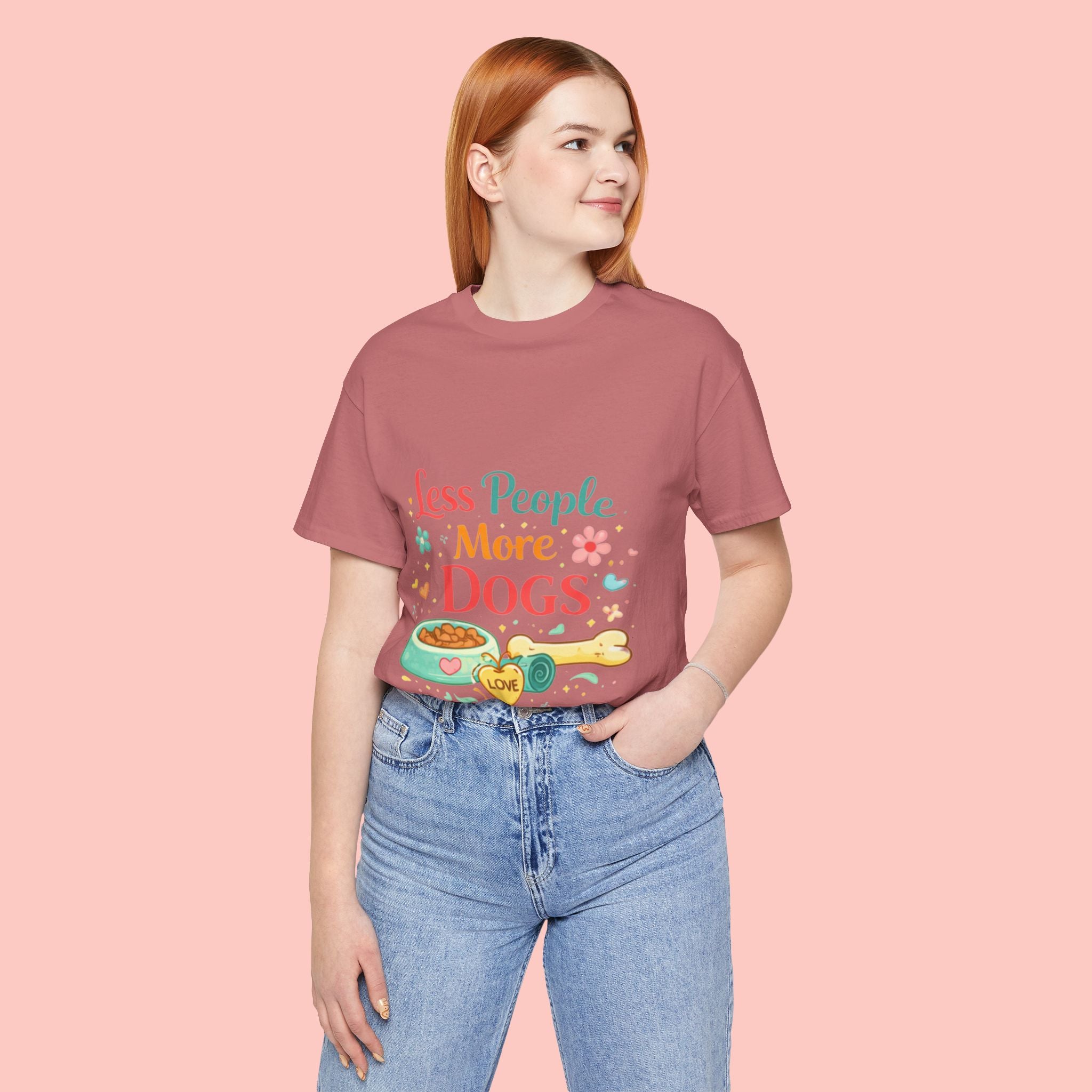 Less People More Dogs T-Shirt – Cute Dog Bowl & Bone Graphic Tee