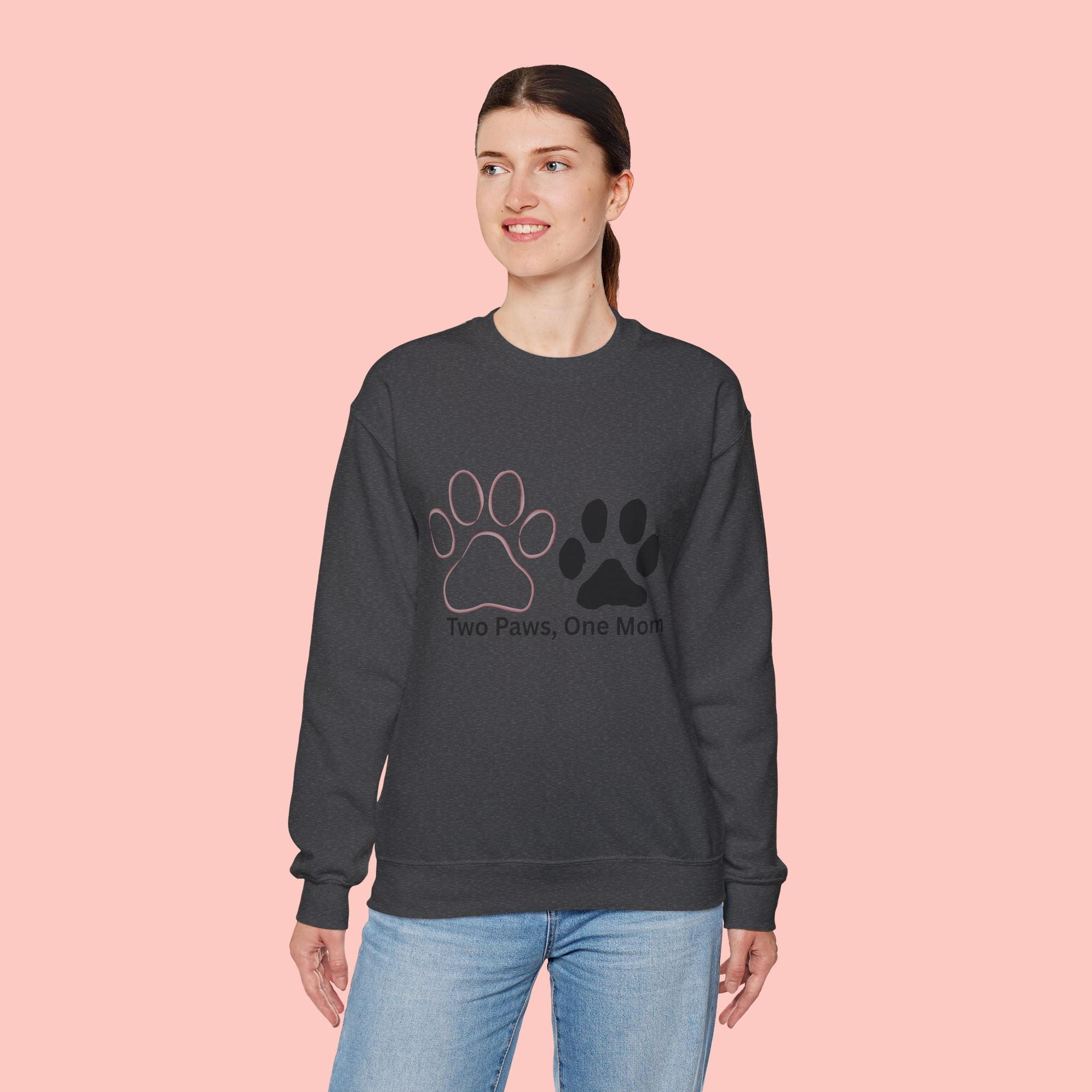 Crewneck Sweatshirt – "Two Paws, One Mom" Paw Print Mom Gift