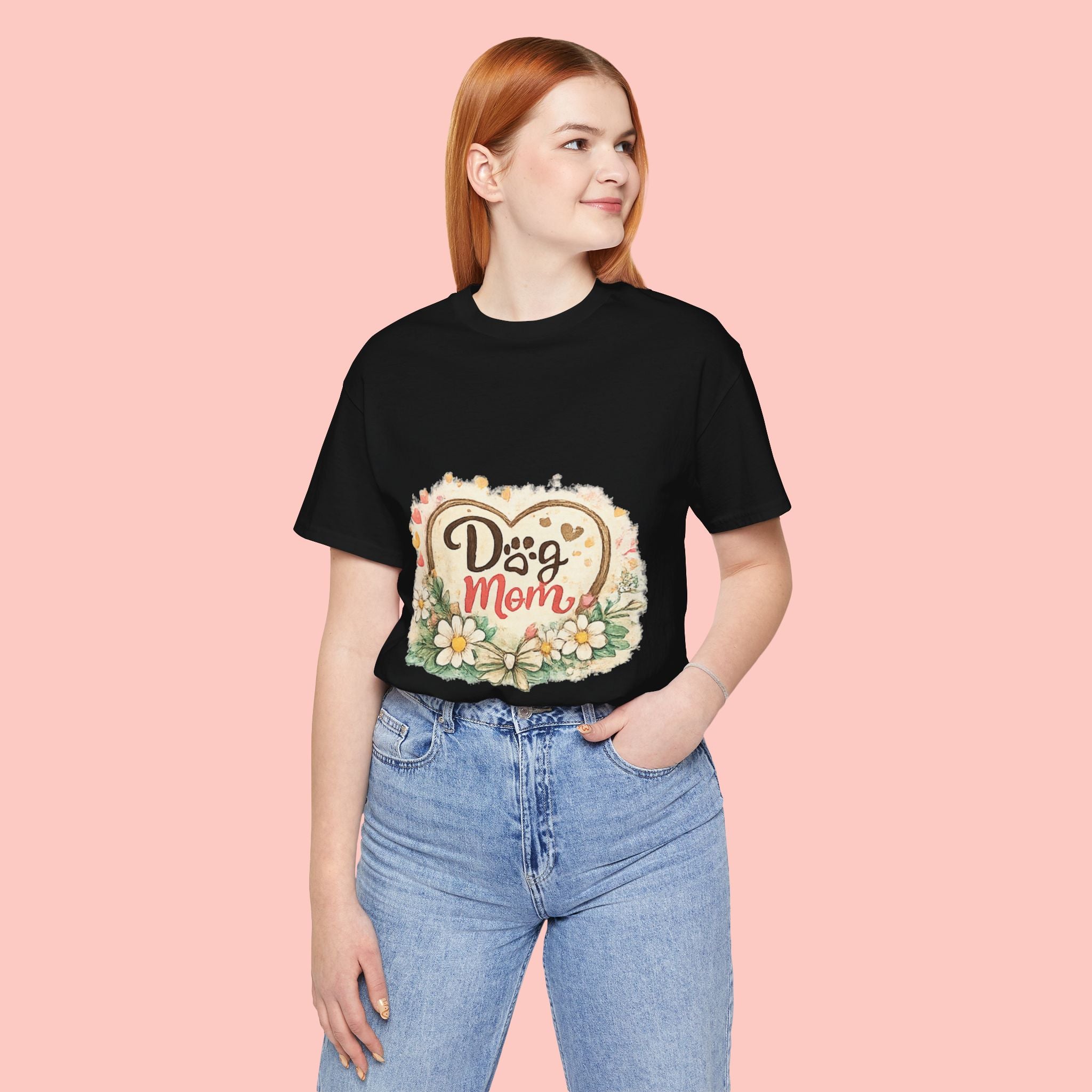 Dog Mom T-Shirt – Floral Paw Heart Graphic Tee