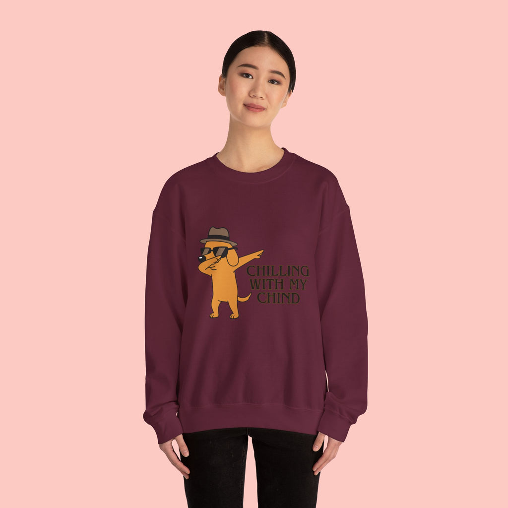 Chilling With My Chind Crewneck Sweatshirt — Funny Dab Dog Graphic Sweatshirt