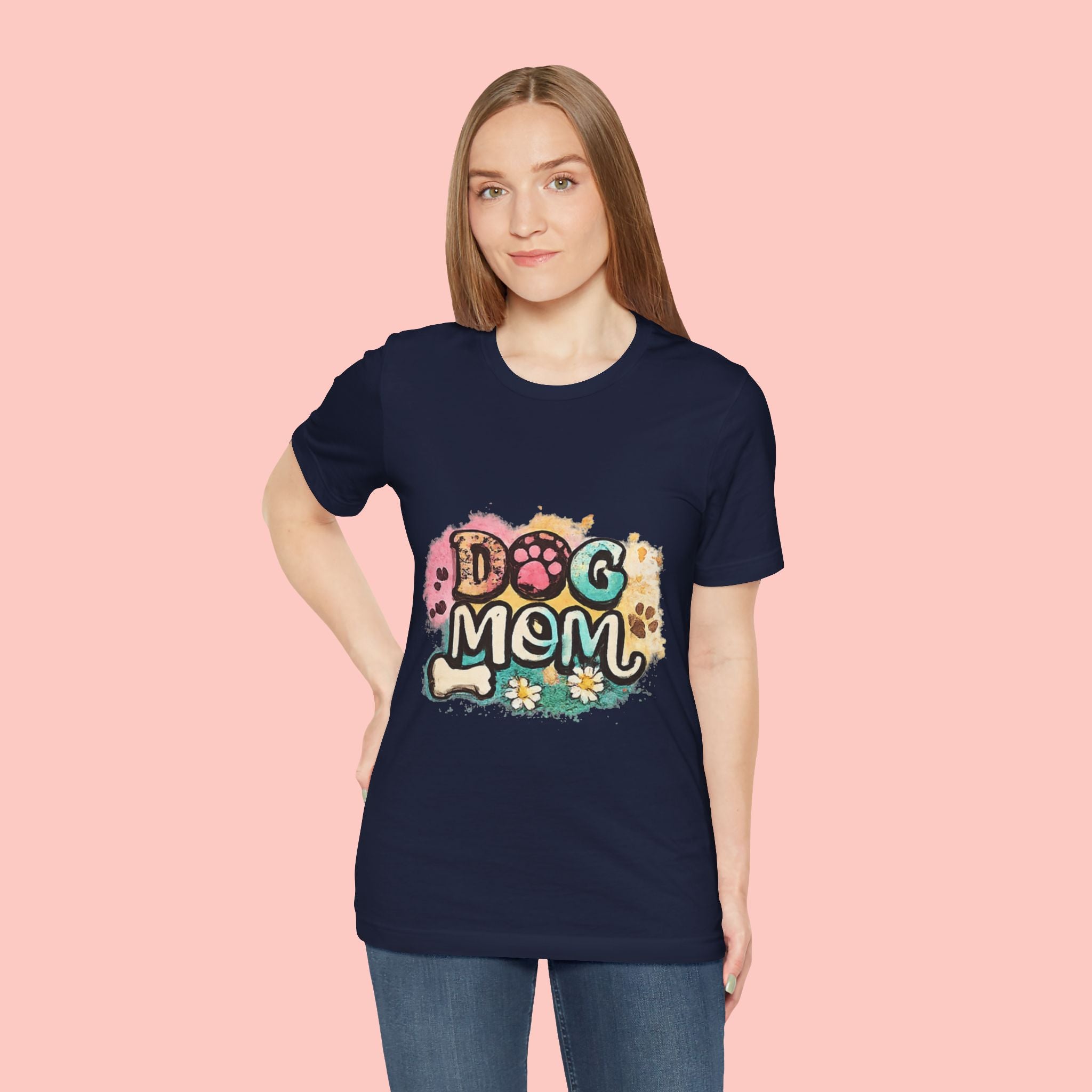 Dog Mom T-Shirt — Colorful Paw Print Graphic Tee for Pet Lovers