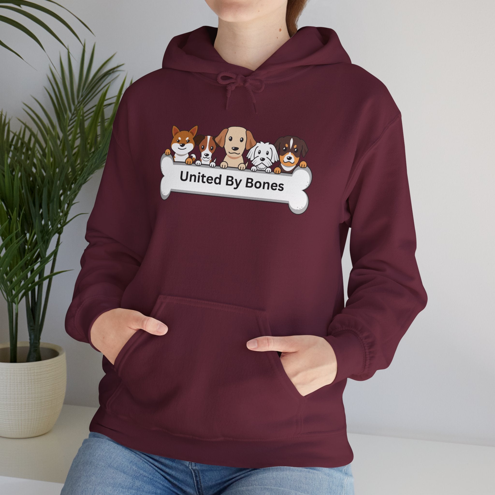 United By Bones Hoodie — Cute Cartoon Dogs Paw Bone Graphic Sweatshirt