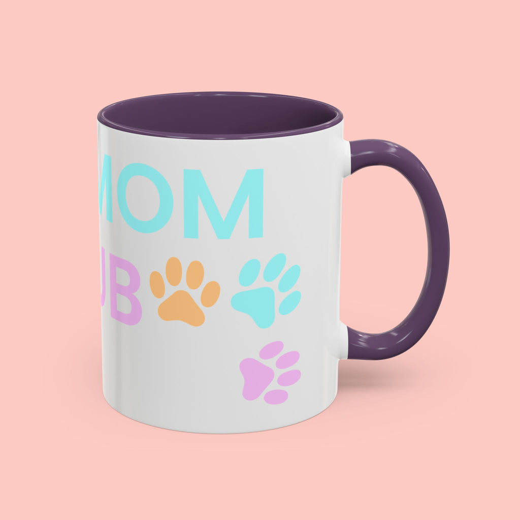 Dog Mom Club Accent Coffee Mug – Colorful Paw Print 11/15oz