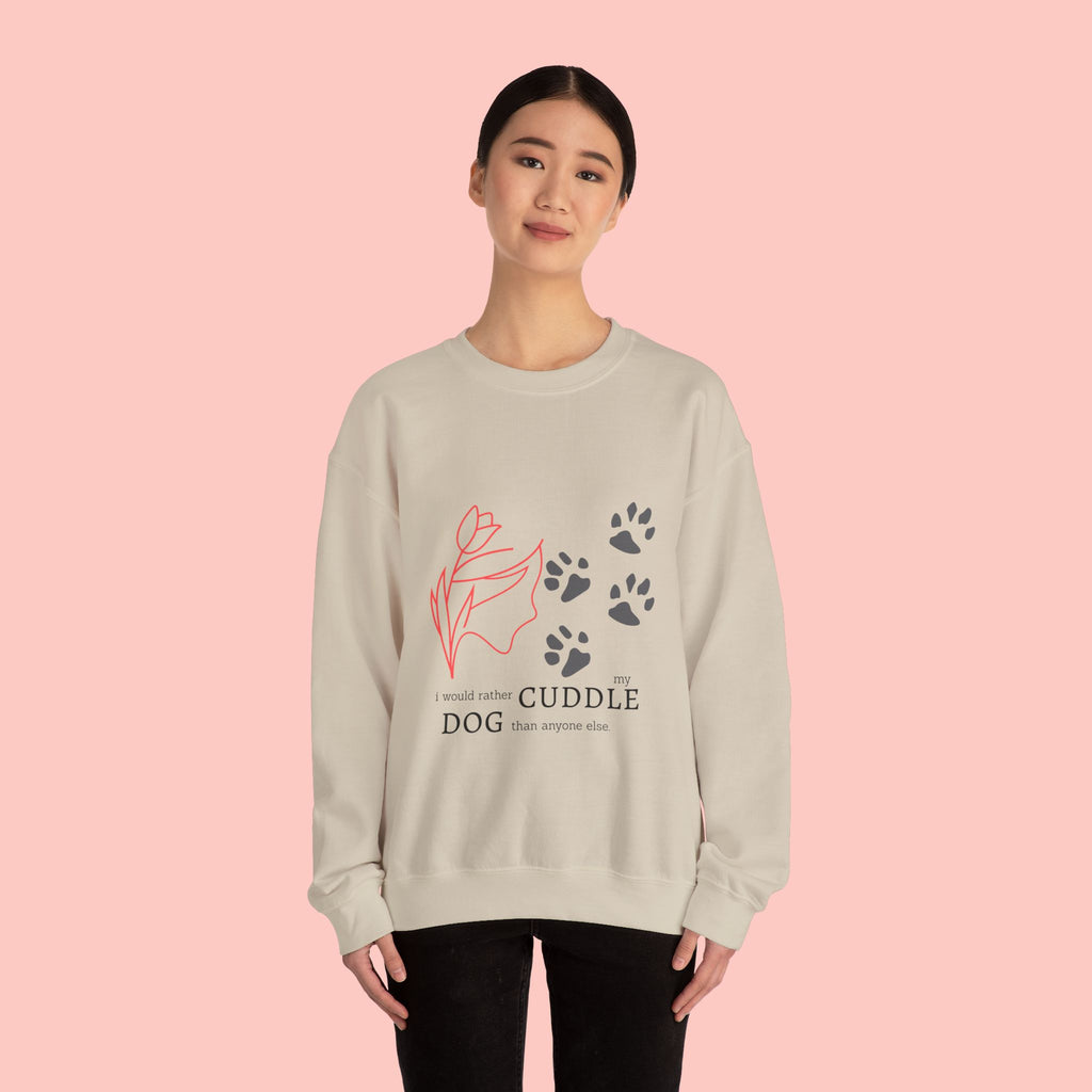 Dog Cuddle Crewneck Sweatshirt – Paw Print & Floral Cozy Pullover