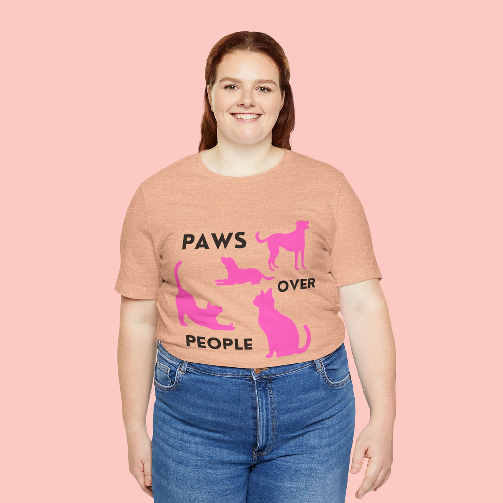 Paws Over People Tee — Pink Cats & Dogs Graphic T-Shirt