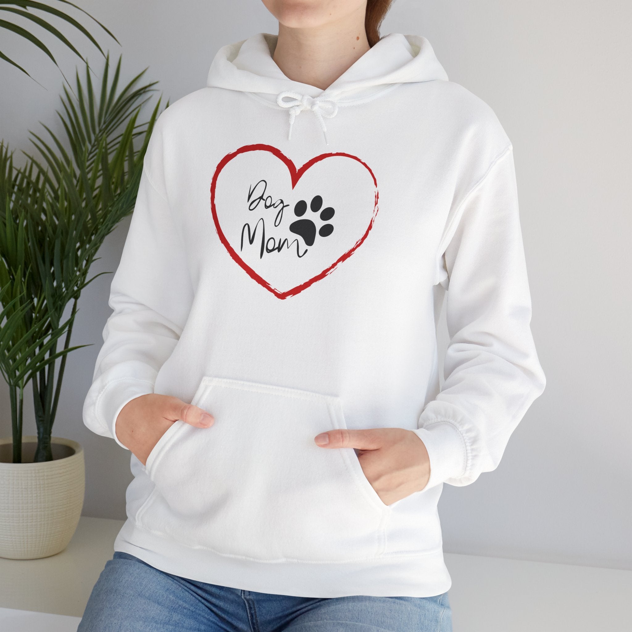 Dog Mom Hoodie — Heart Paw Print Pullover for Pet Lovers