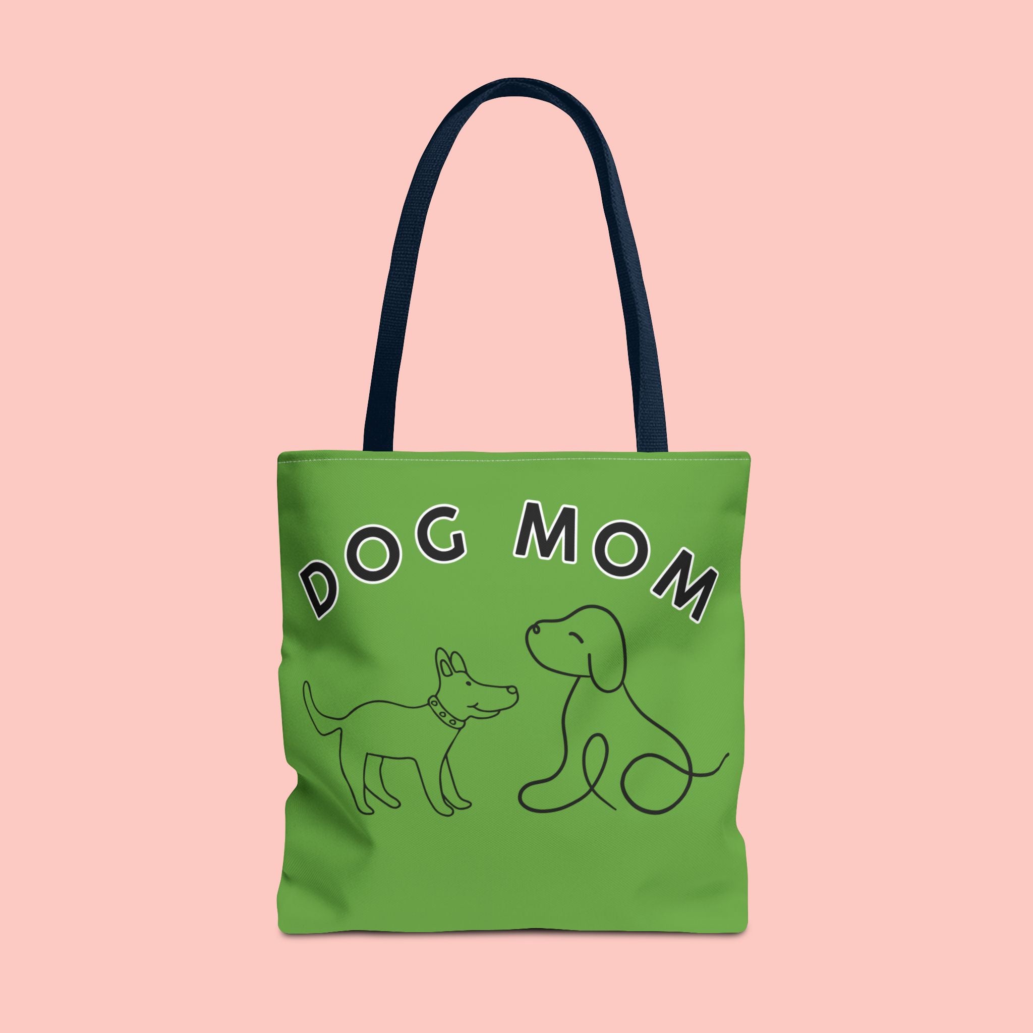 Dog Mom Tote Bag — Green All-Over-Print Cute Line-Drawing Dogs