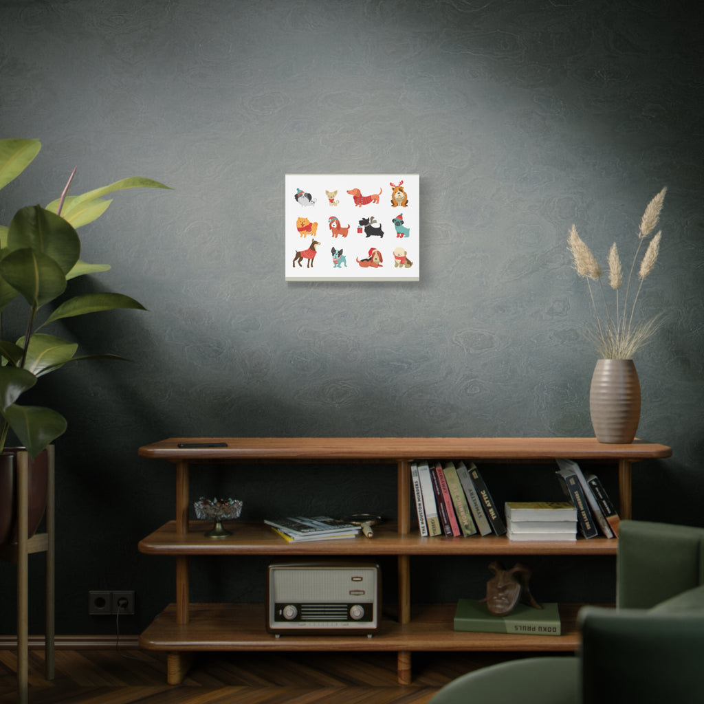 Holiday Dogs Canvas Wall Art — Cute Dachshund, Pug & Mixed Breeds in Winter Sweaters