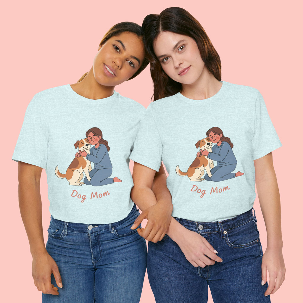 Dog Mom T‑Shirt — Cute Woman Hugging Dog Graphic Tee