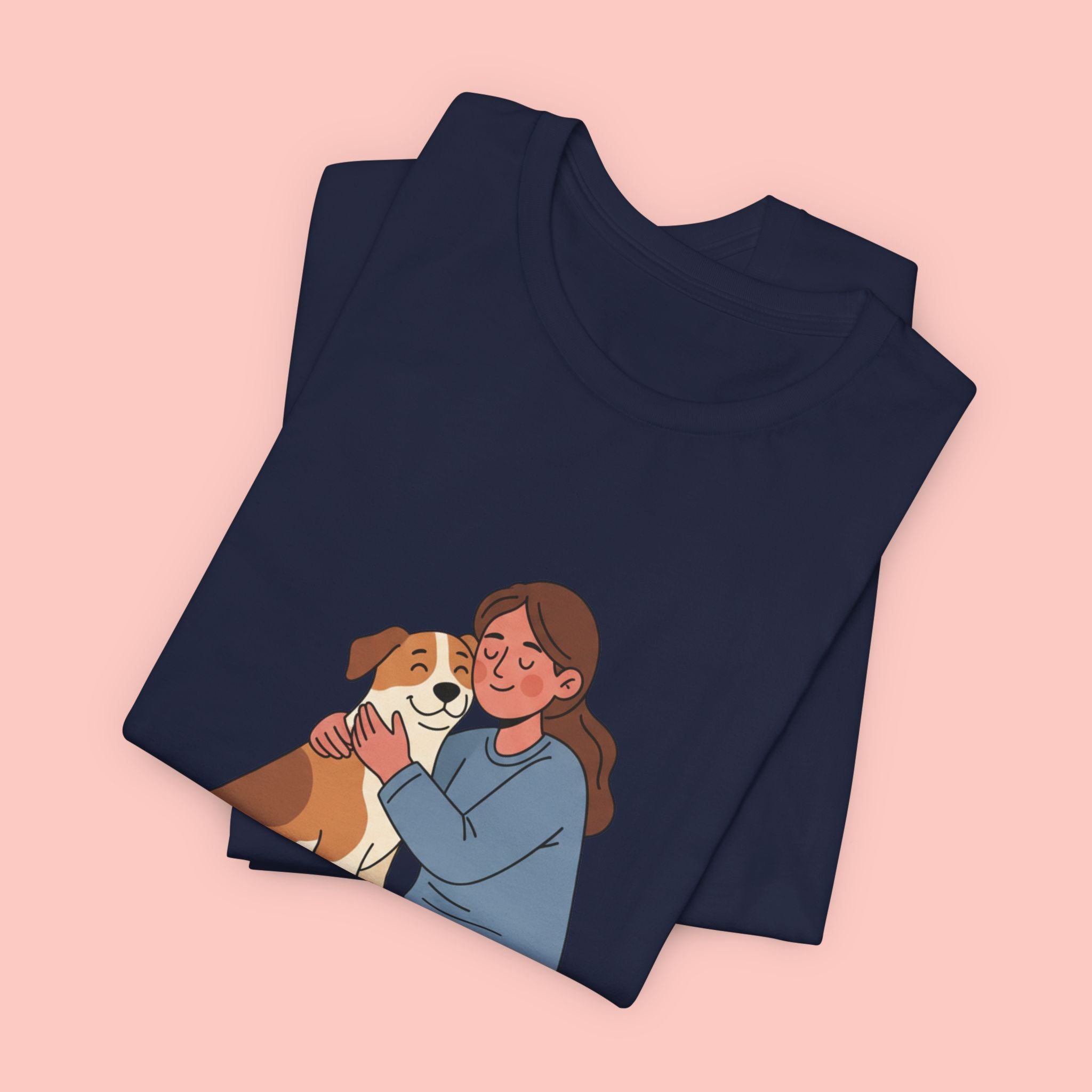 Dog Mom T‑Shirt — Cute Woman Hugging Dog Graphic Tee