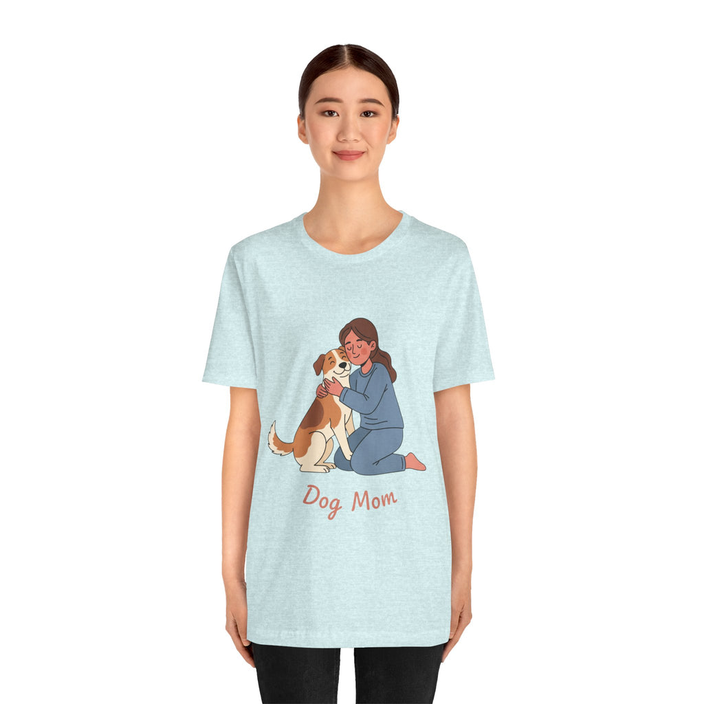 Dog Mom T‑Shirt — Cute Woman Hugging Dog Graphic Tee