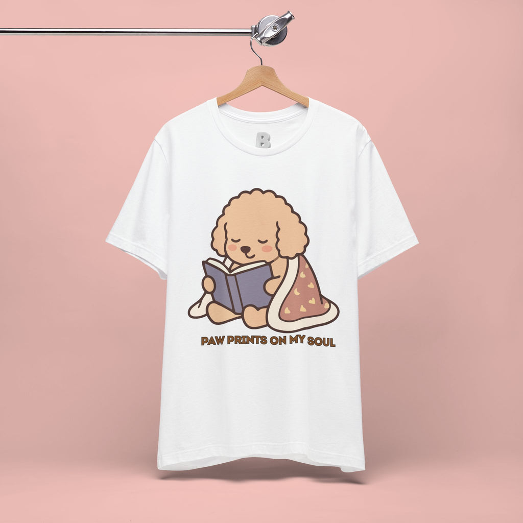 Paw Prints On My Soul T‑Shirt — Cute Reading Puppy Graphic Tee