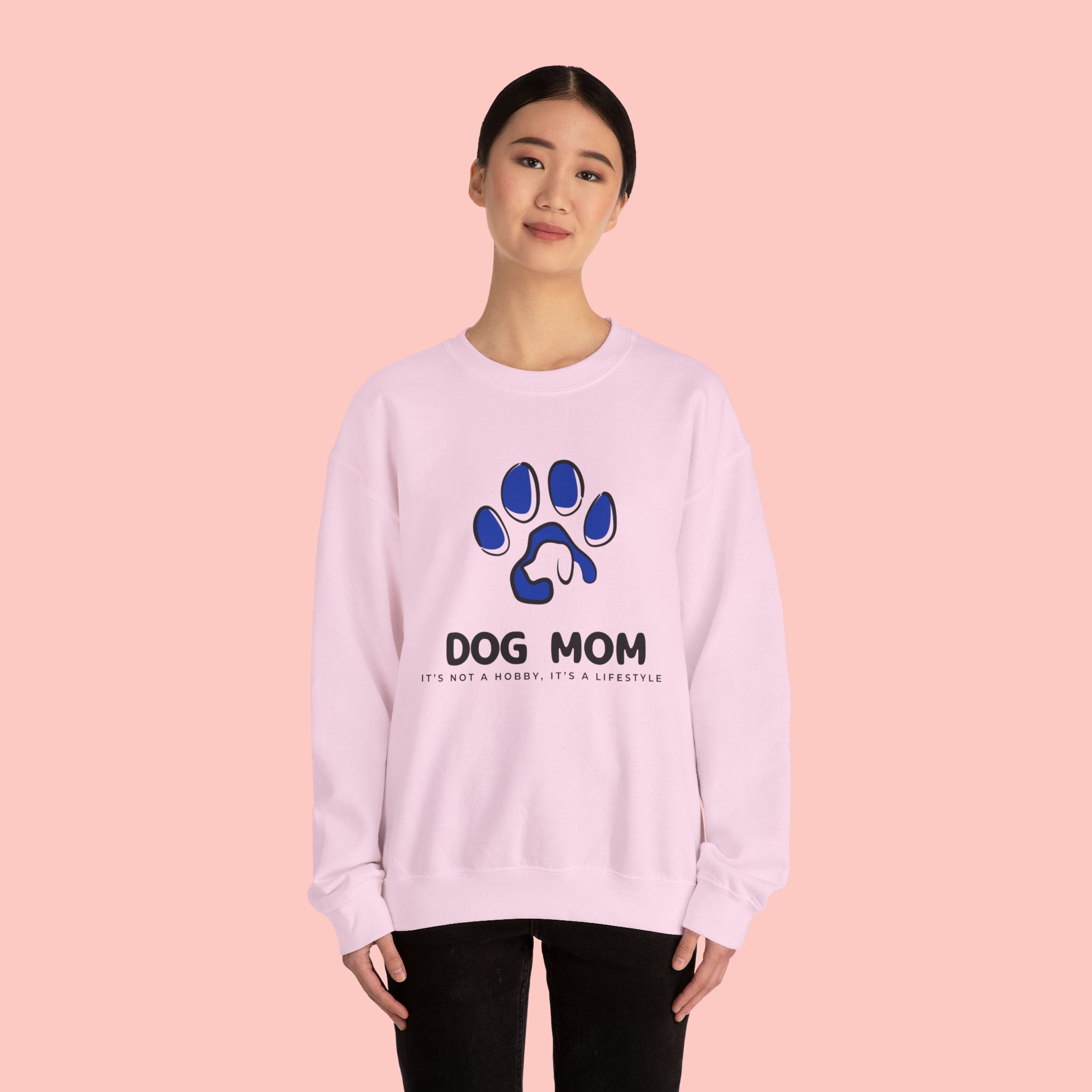 Dog Mom Crewneck Sweatshirt – Blue Paw Graphic "Dog Mom"