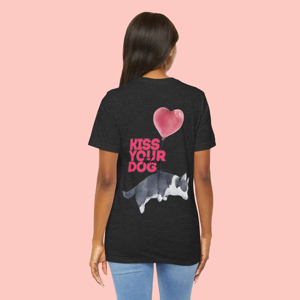 Kiss Your Dog Tee — Corgi Heart Balloon Graphic T-Shirt