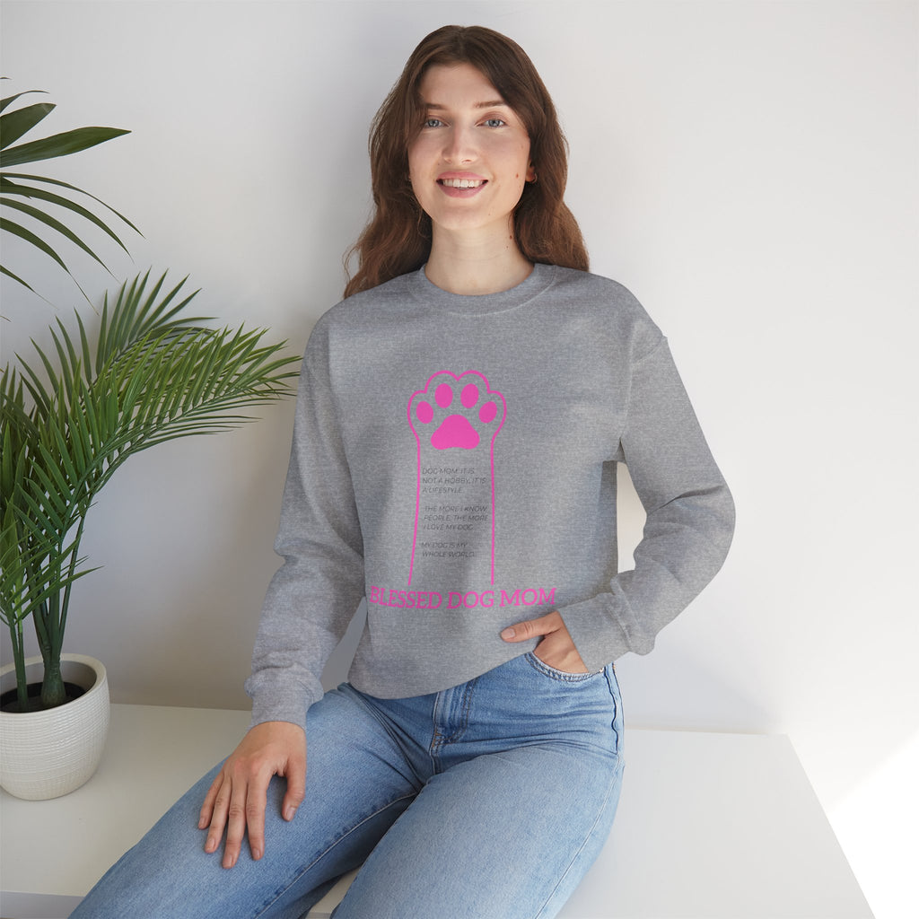 Blessed Dog Mom Crewneck Sweatshirt — Pink Paw Memorial Pullover