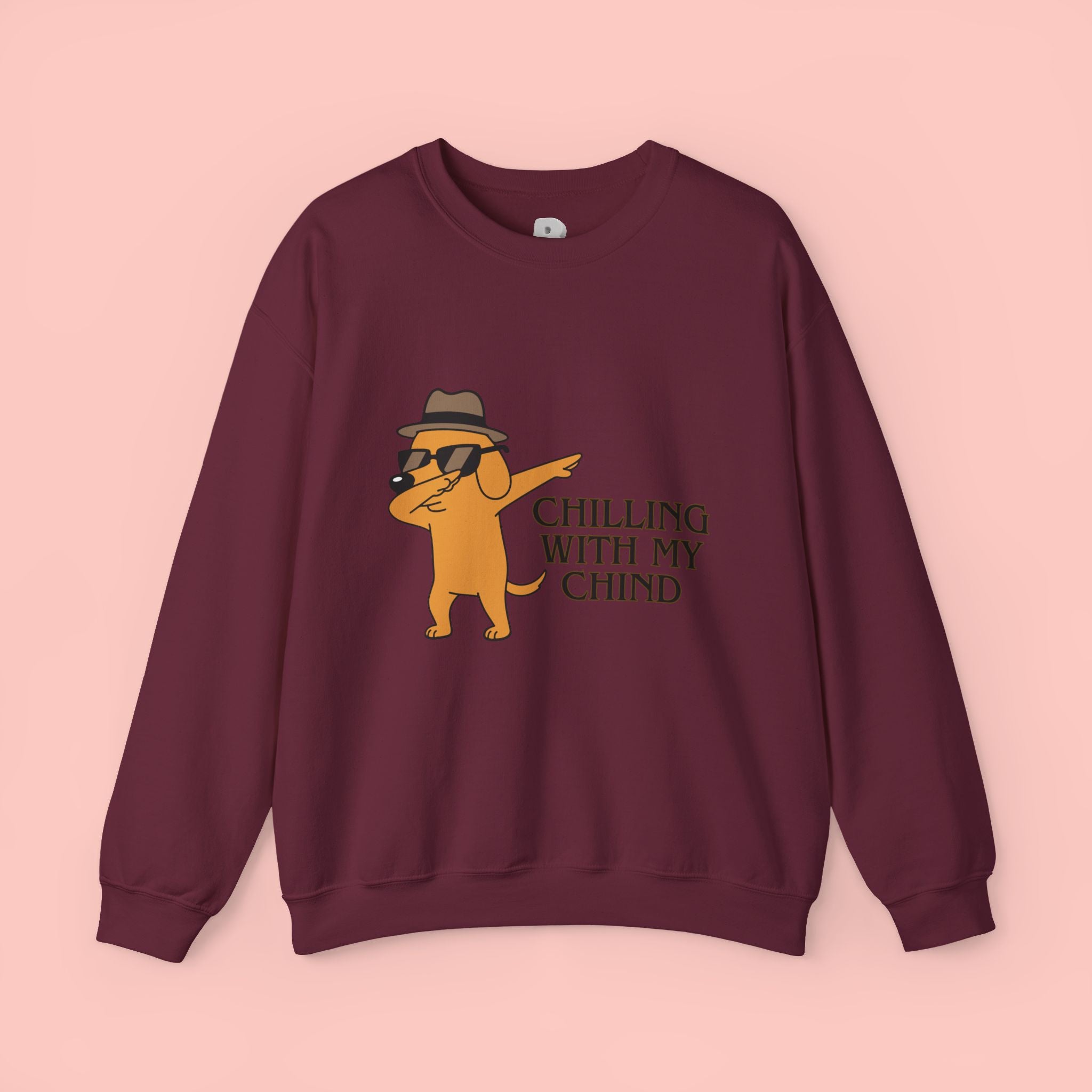 Chilling With My Chind Crewneck Sweatshirt — Funny Dab Dog Graphic Sweatshirt