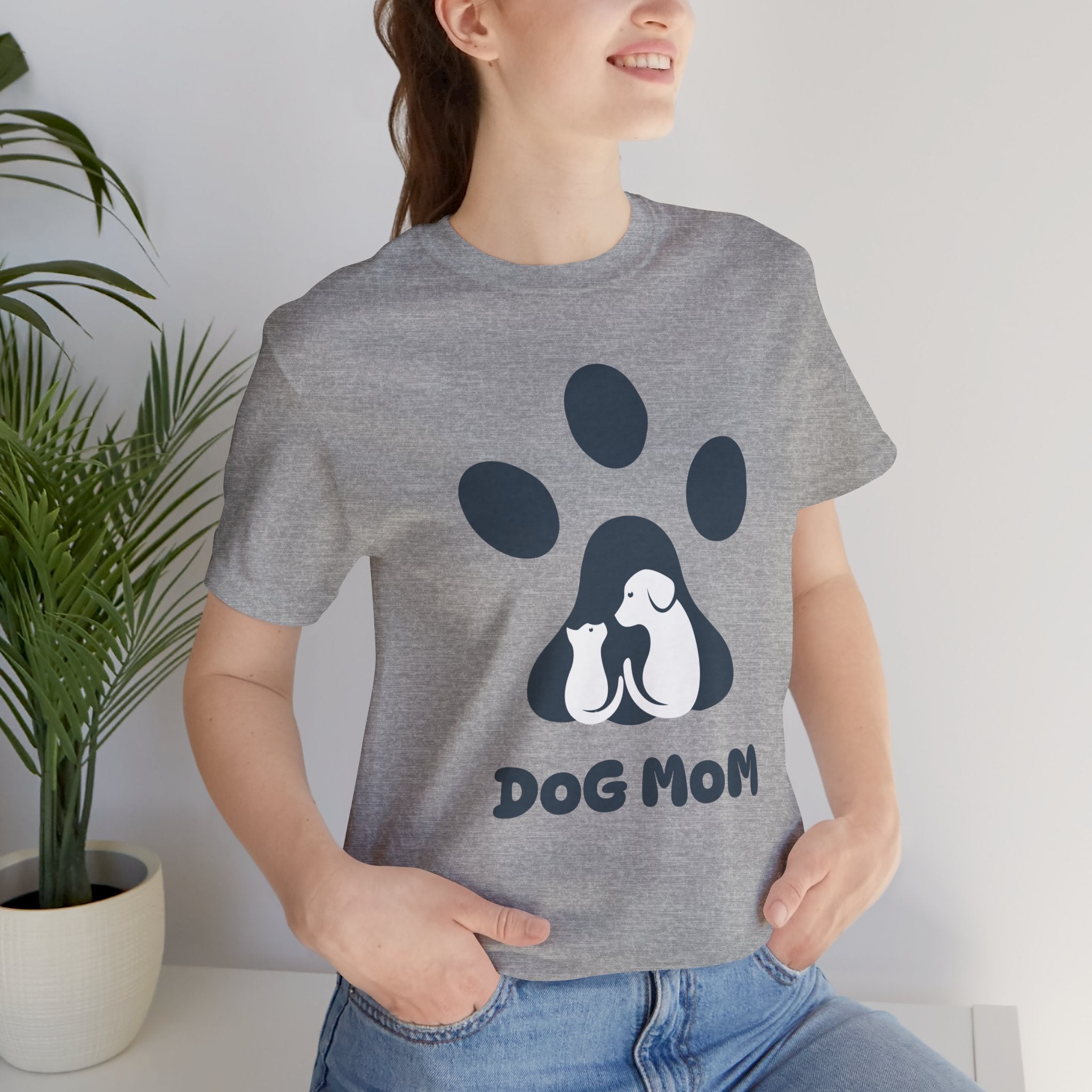 Dog Mom T‑Shirt — Paw Print with Dog & Puppy Graphic