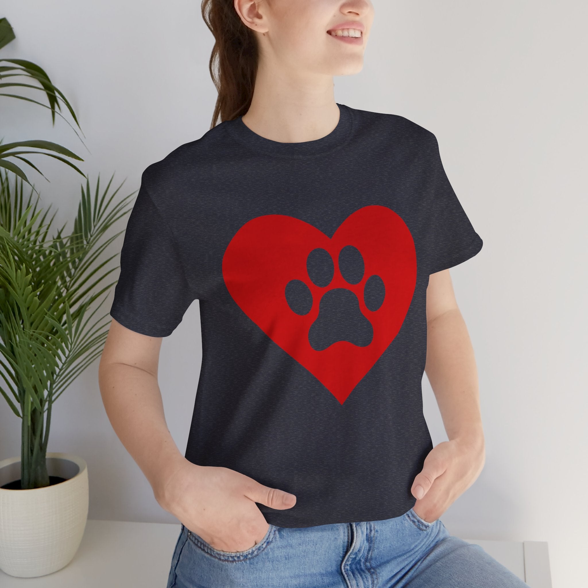 Pet Lover T-Shirt — Red Heart Paw Print Tee