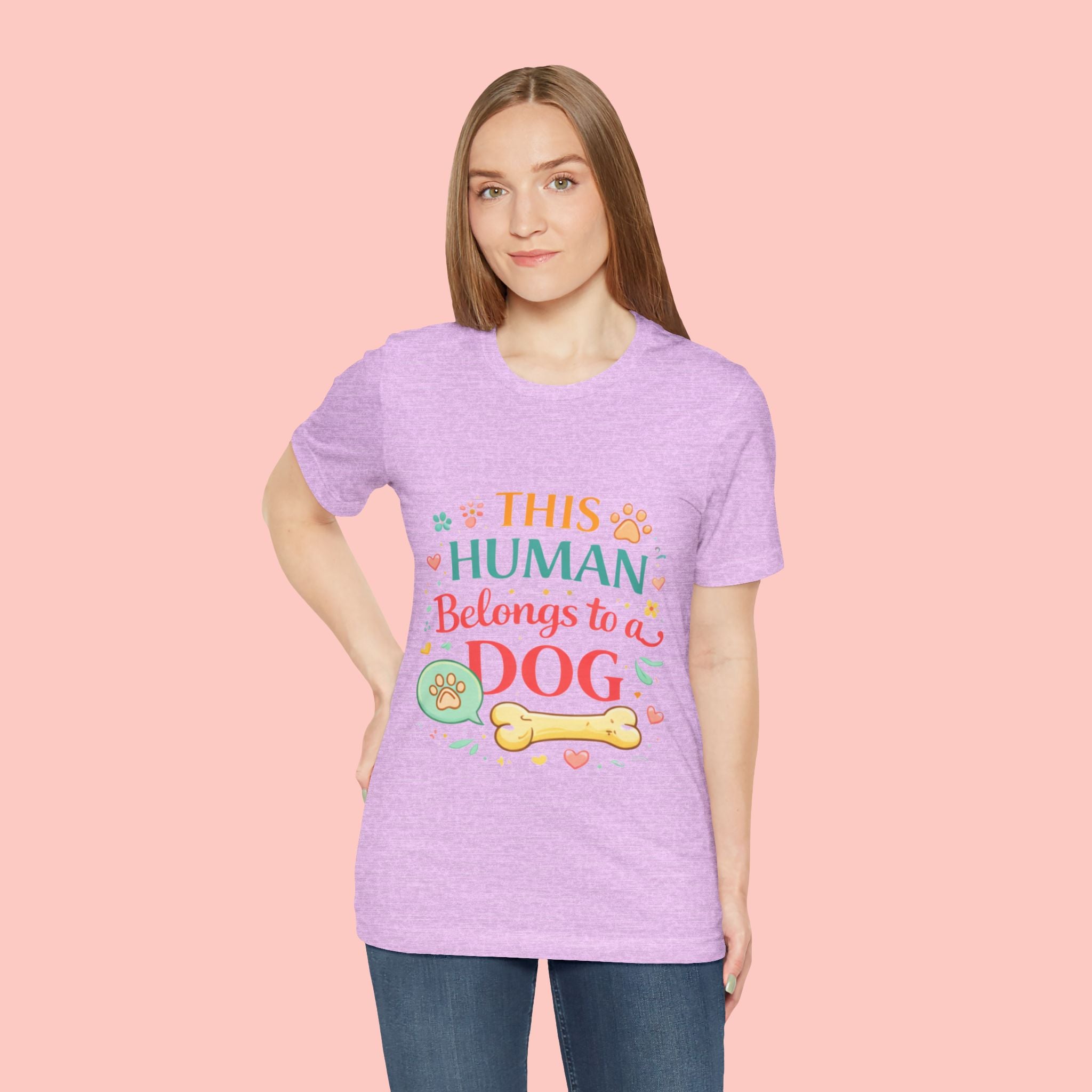 Dog Lover T-Shirt — "This Human Belongs to a Dog" Cute Paw Print Tee