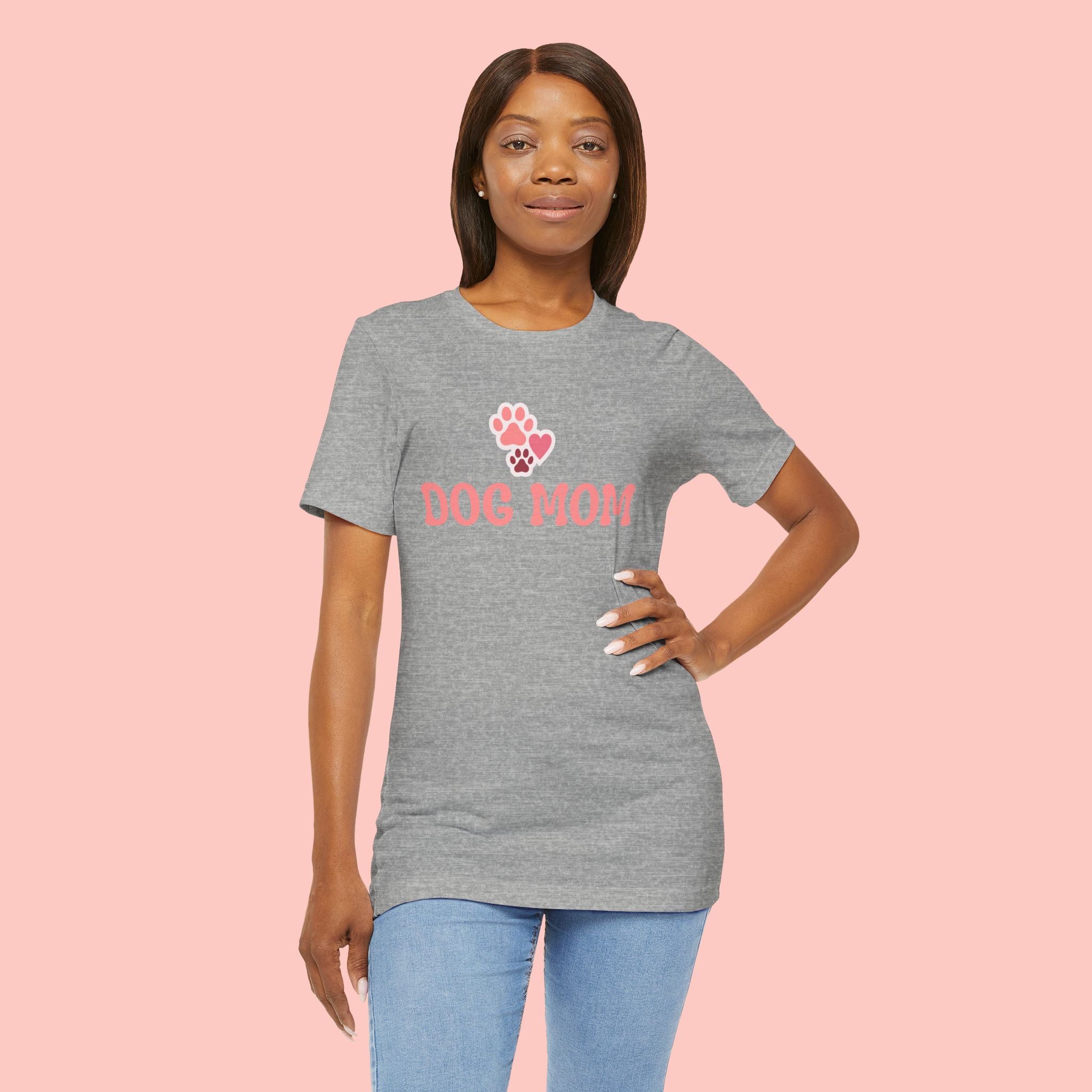 Dog Mom T-Shirt — Pink Paw Graphic Tee for Dog Lovers