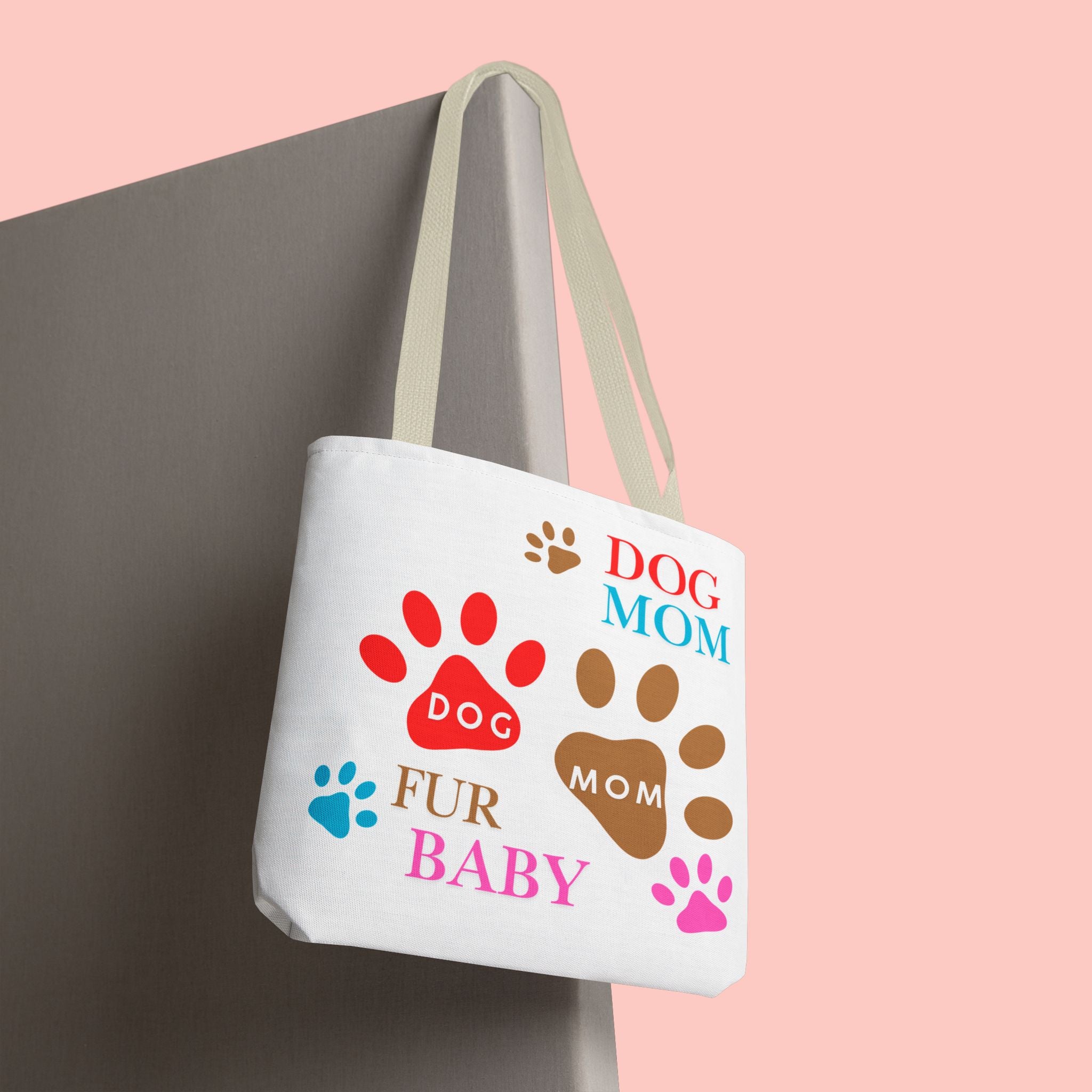 Dog Mom Tote Bag – "Fur Baby" Paw Print AOP Tote