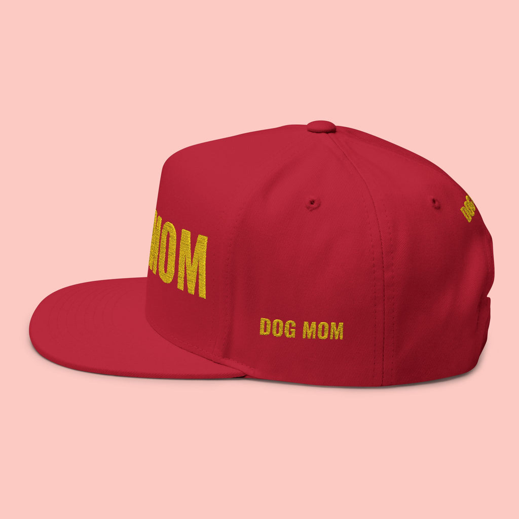 Dog Mom Flat Bill Cap — Embroidered Gold Sparkle
