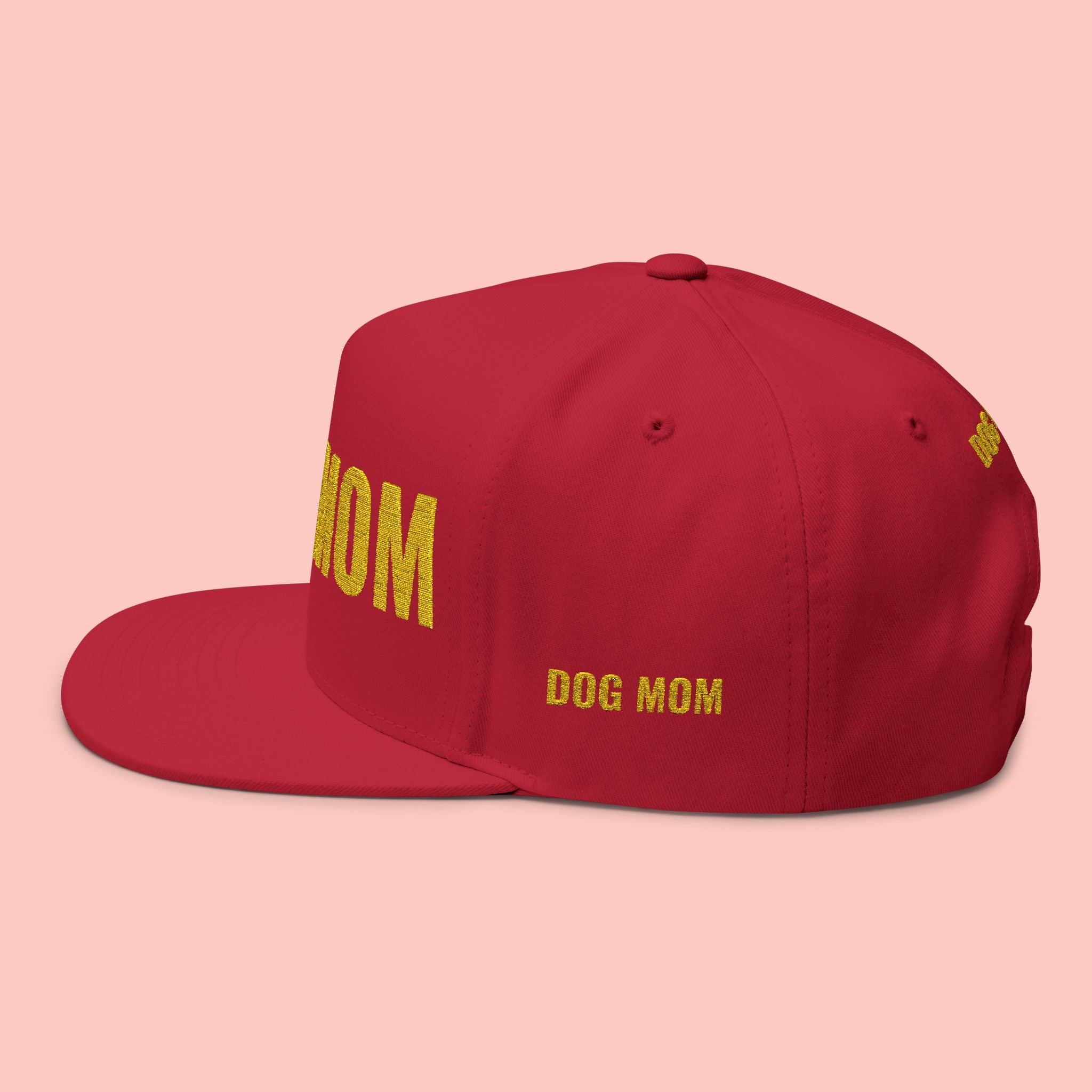 Dog Mom Flat Bill Cap — Embroidered Gold Sparkle