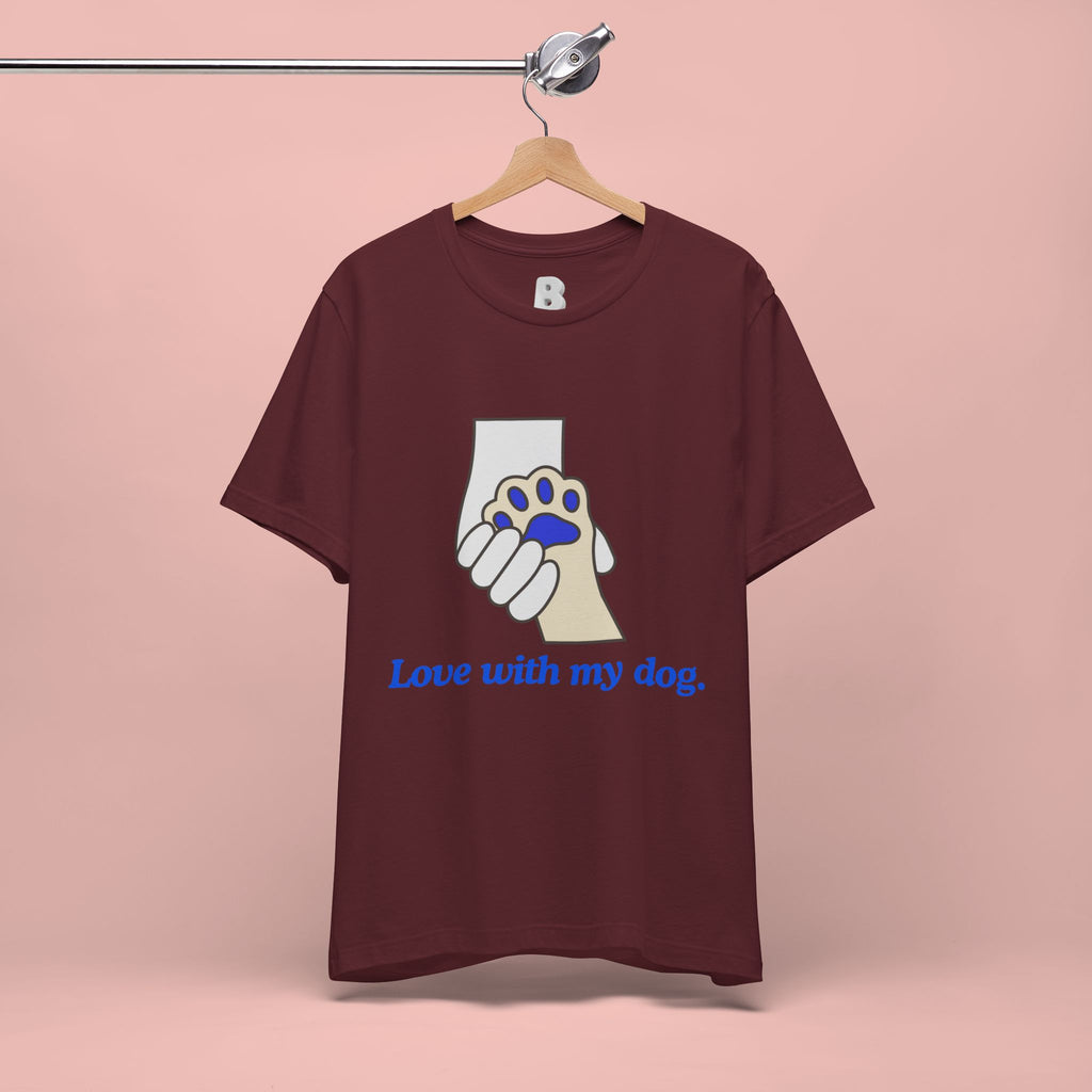 Dog Lover T-Shirt — "Love with my dog." Paw Print Graphic