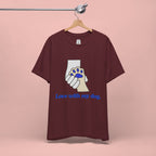 Dog Lover T-Shirt — "Love with my dog." Paw Print Graphic