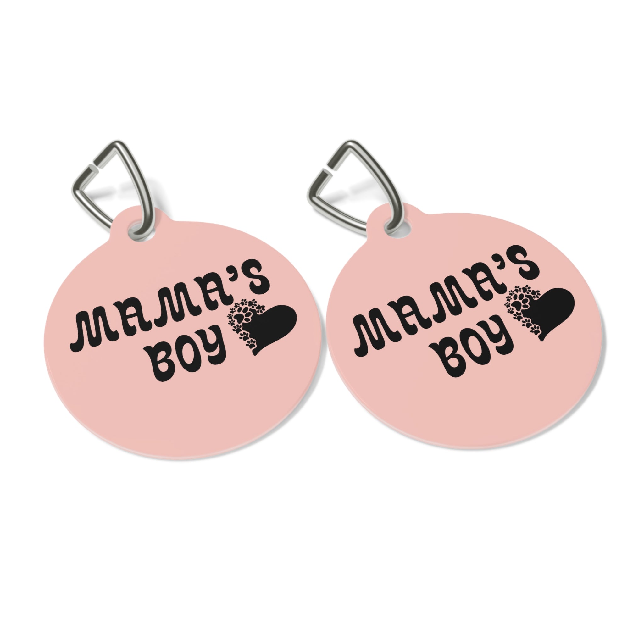 Pet Tag — “Mama’s Boy” Pink Round Dog/Cat ID Tag