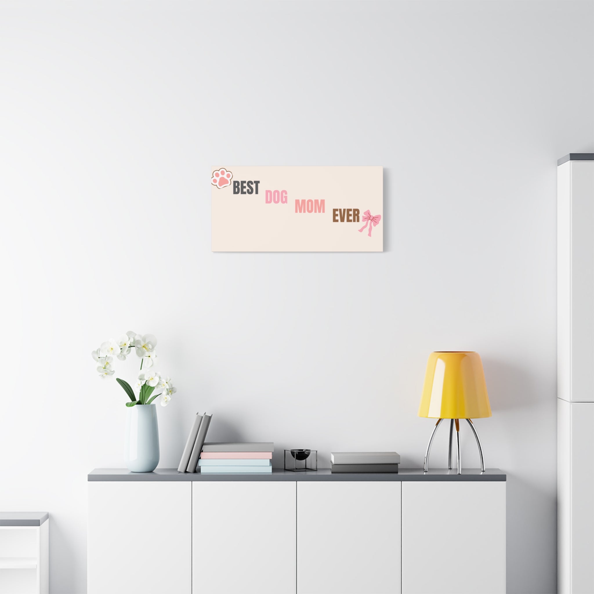 Best Dog Mom Ever Canvas Wall Art — Pink Paw & Bow Matte Stretched Canvas