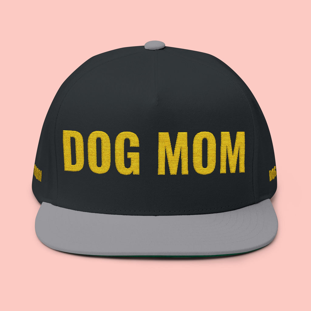 Dog Mom Flat Bill Cap — Embroidered Gold Sparkle