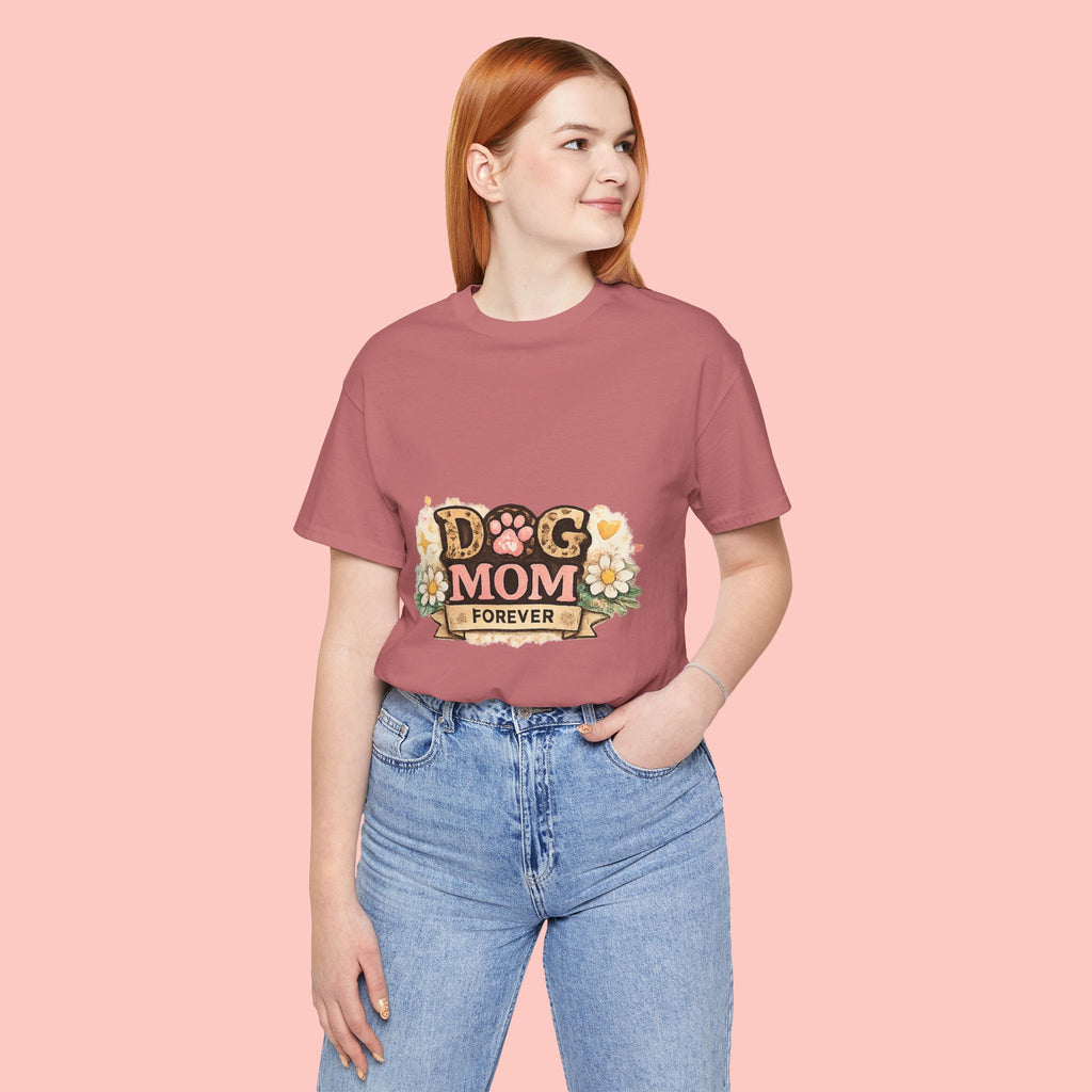 Dog Mom Forever T‑Shirt — Floral Paw Print Tee for Pet Lovers