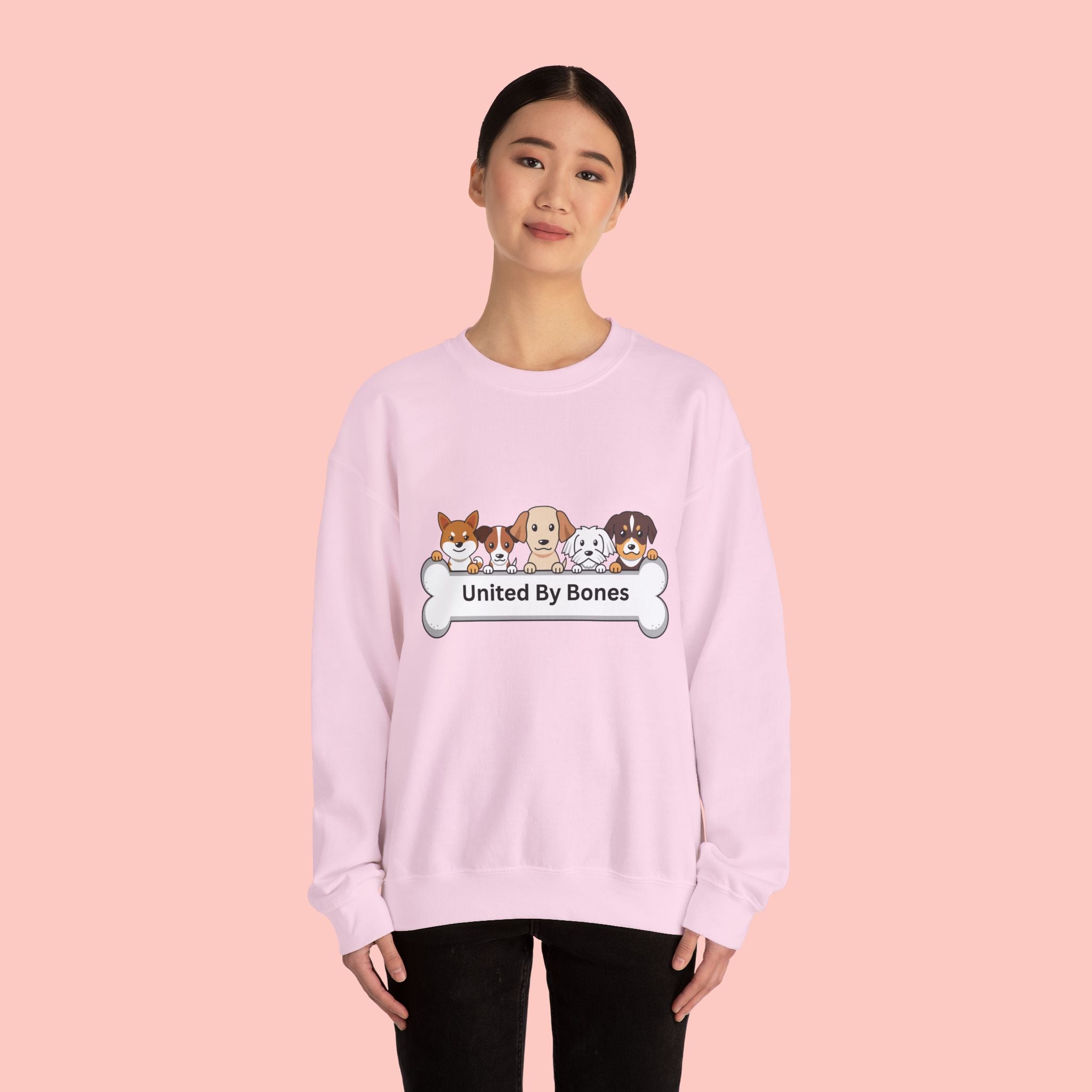 Dog Crewneck Sweatshirt — "United By Bones" Cute Puppy Graphic