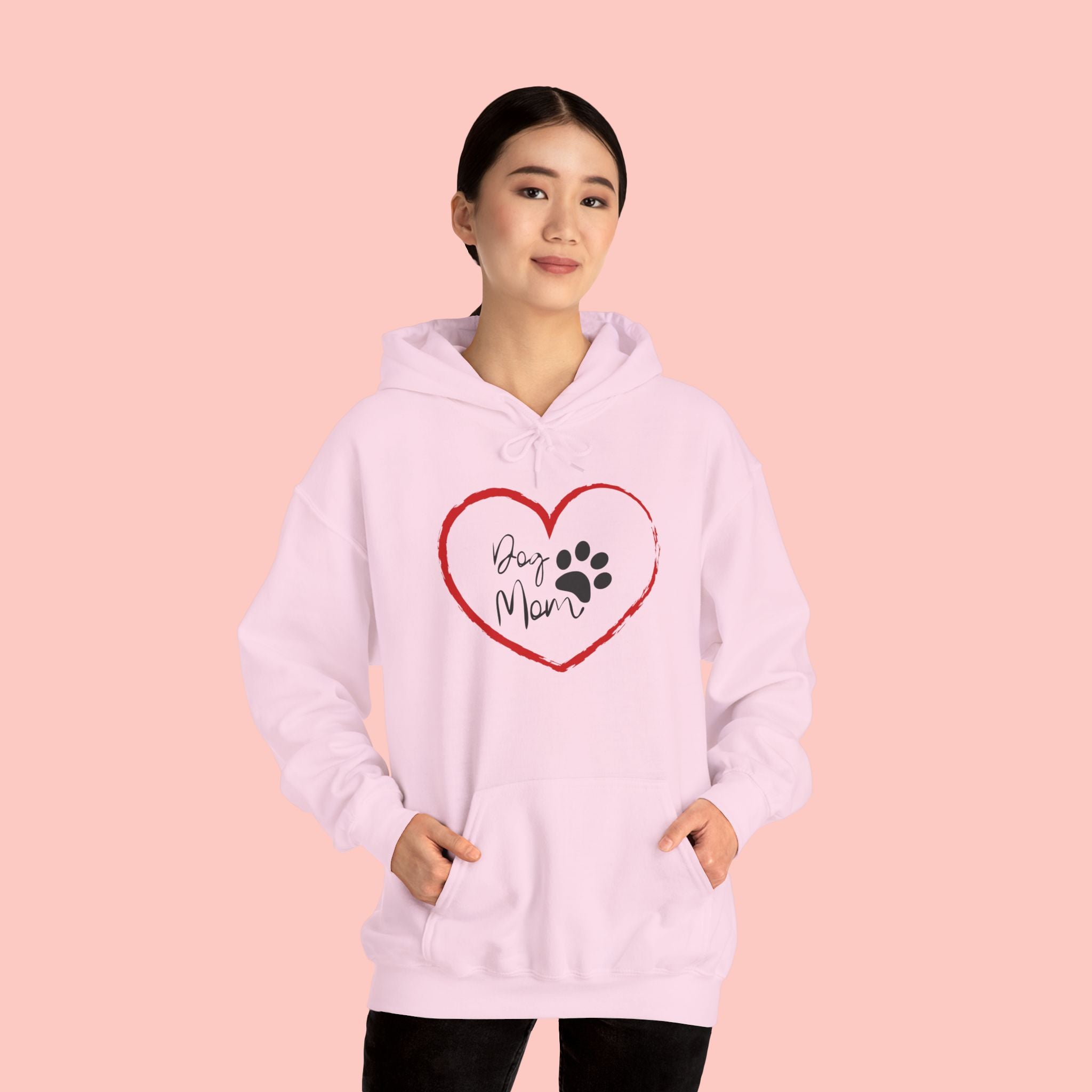 Dog Mom Hoodie — Heart Paw Print Pullover for Pet Lovers