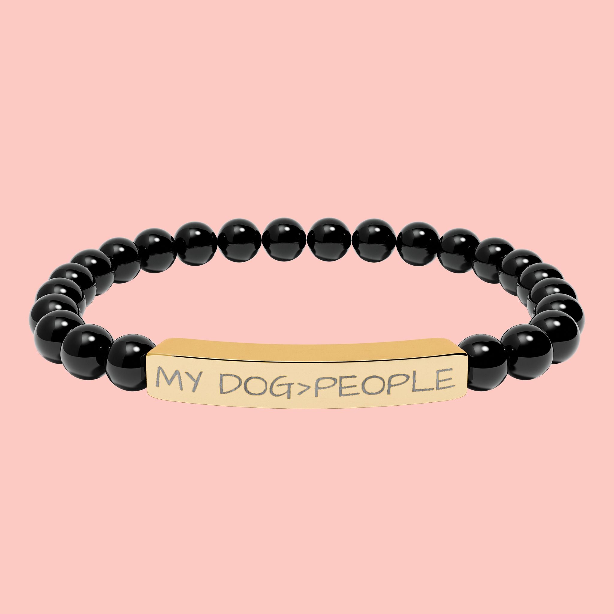 Engraved Natural Stone Bar Bracelet — "My Dog = People" Stretch Bracelet