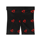 Biker Shorts — Black Red Paw-Print Heart Pattern