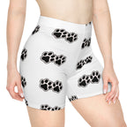 Paw Print Biker Shorts — Women's White Pet Lover Activewear