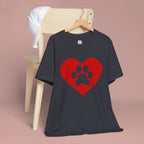 Pet Lover T-Shirt — Red Heart Paw Print Tee