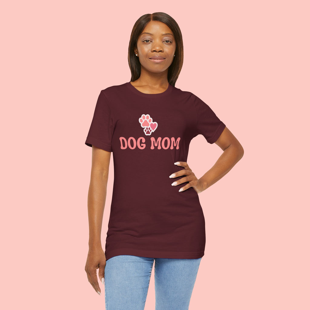 Dog Mom T-Shirt — Pink Paw Graphic Tee for Dog Lovers