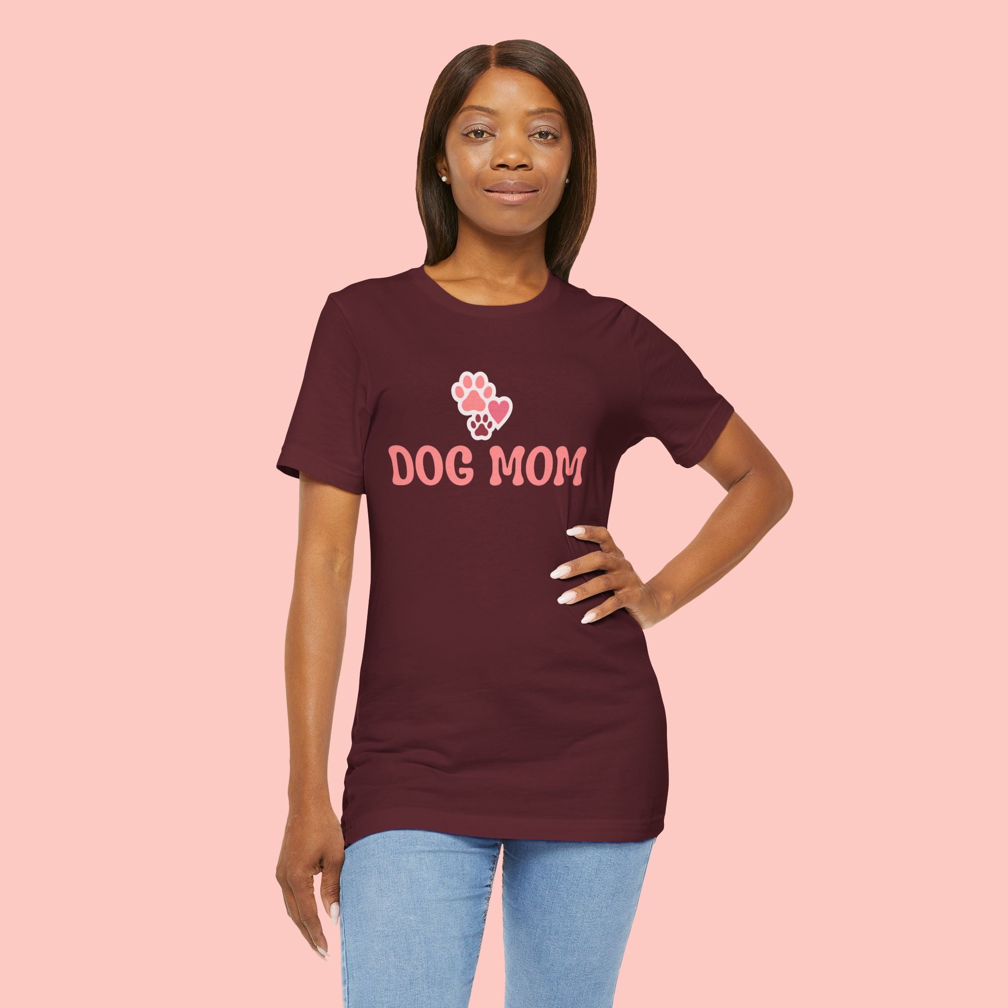 Dog Mom T-Shirt — Pink Paw Graphic Tee for Dog Lovers