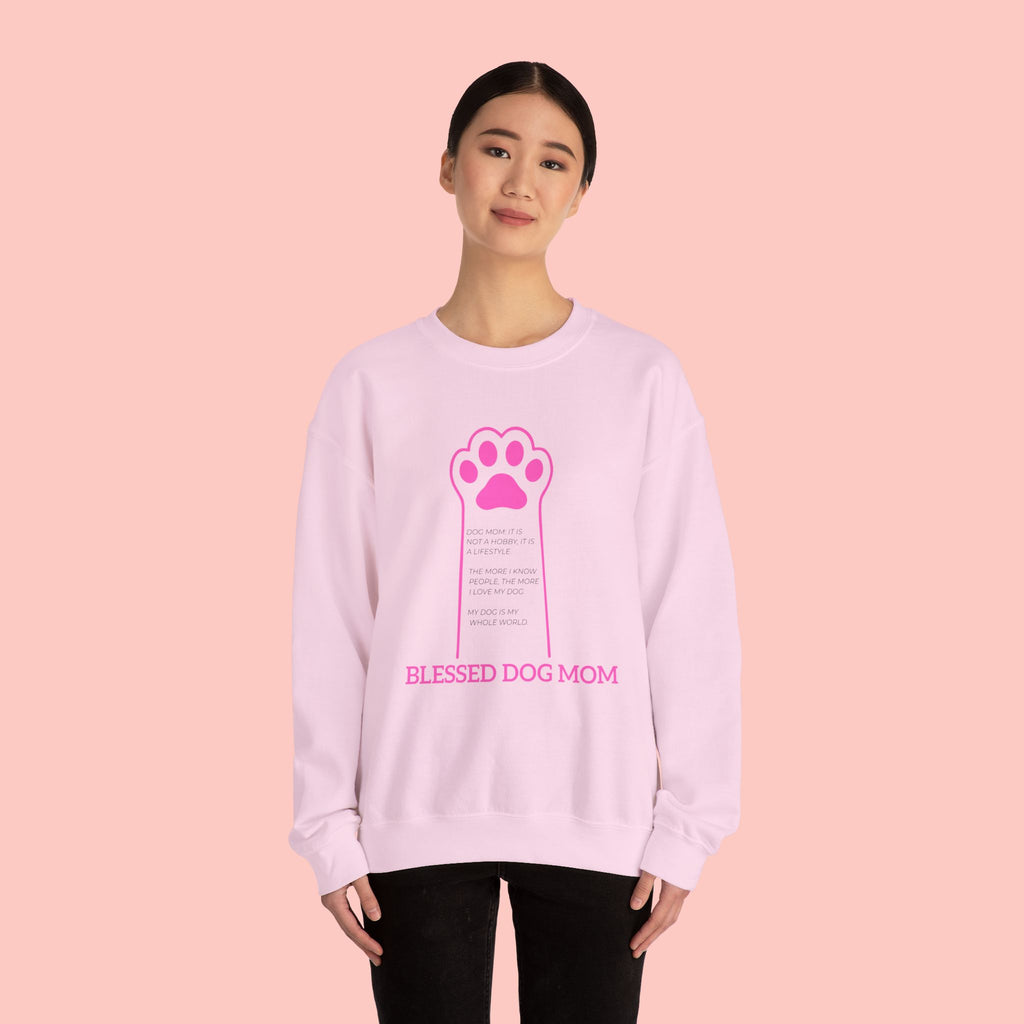 Blessed Dog Mom Crewneck Sweatshirt — Pink Paw Memorial Pullover