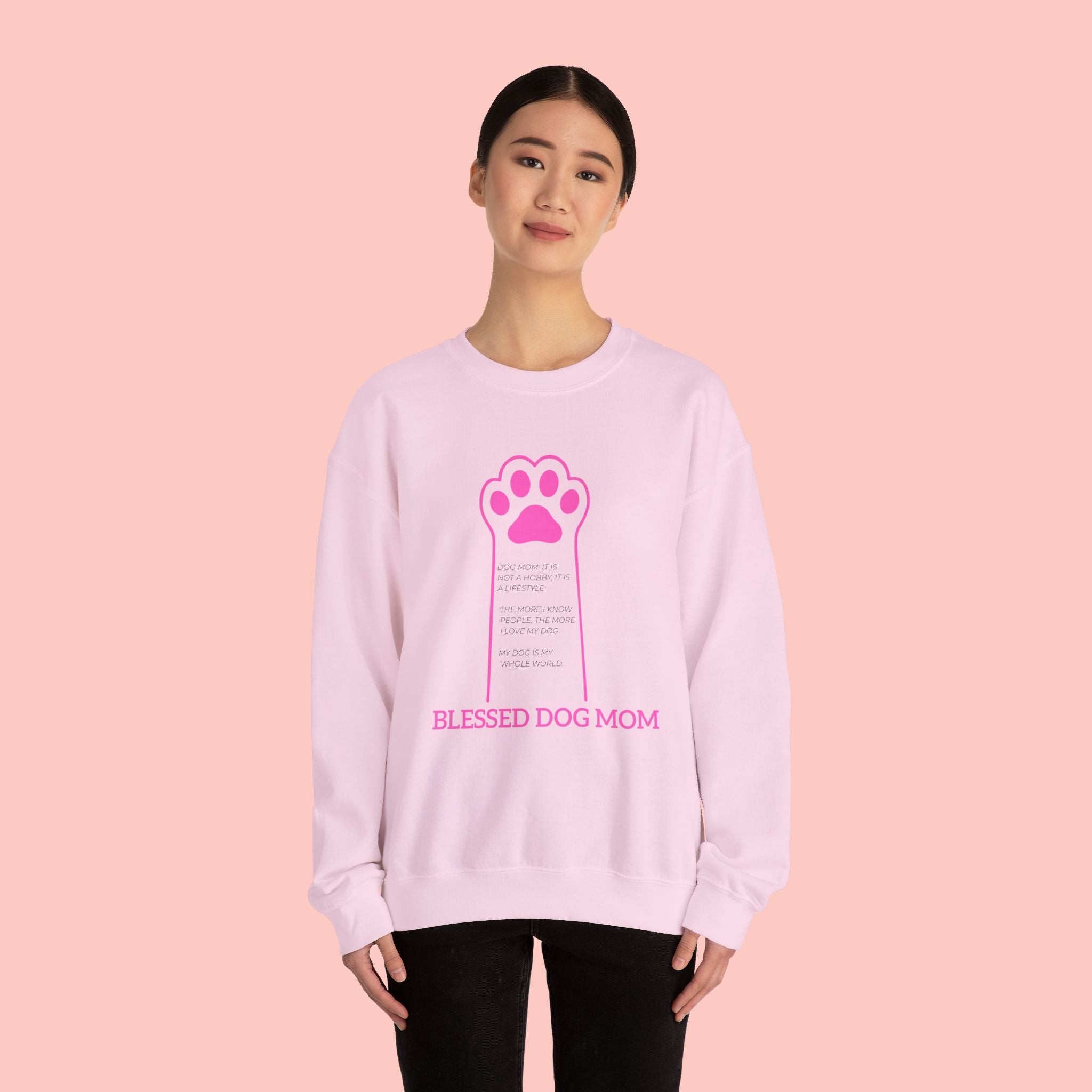 Blessed Dog Mom Crewneck Sweatshirt — Pink Paw Memorial Pullover