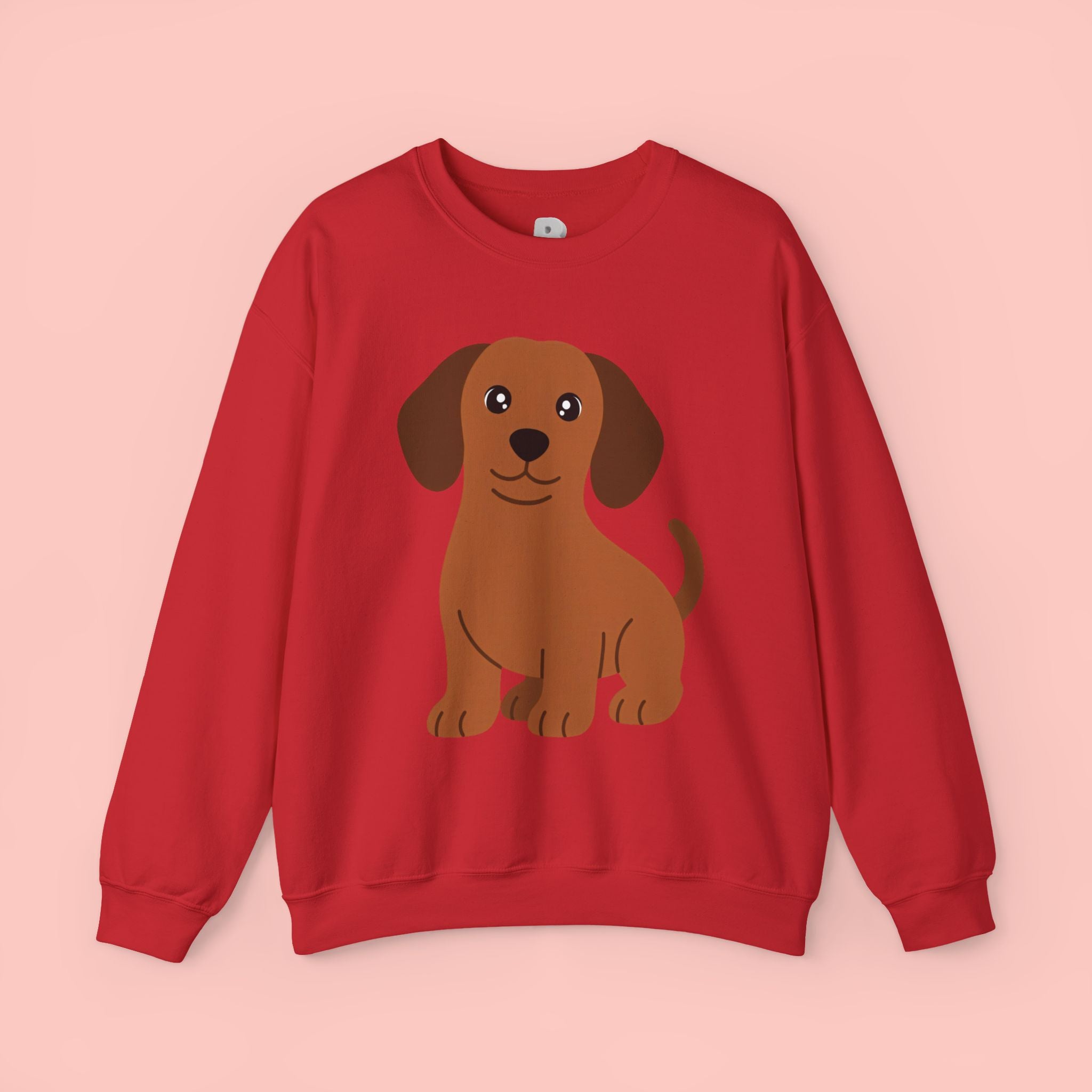 Cute Brown Puppy Sweatshirt — Cartoon Dachshund Crewneck for Dog Lovers