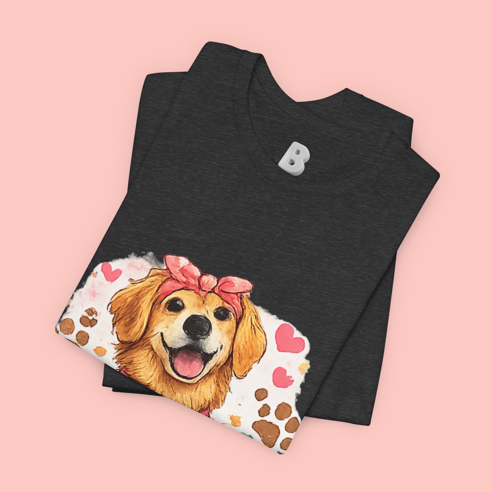 Dog Mom T-Shirt – Cute Golden Retriever Design with Hearts & Paw Prints