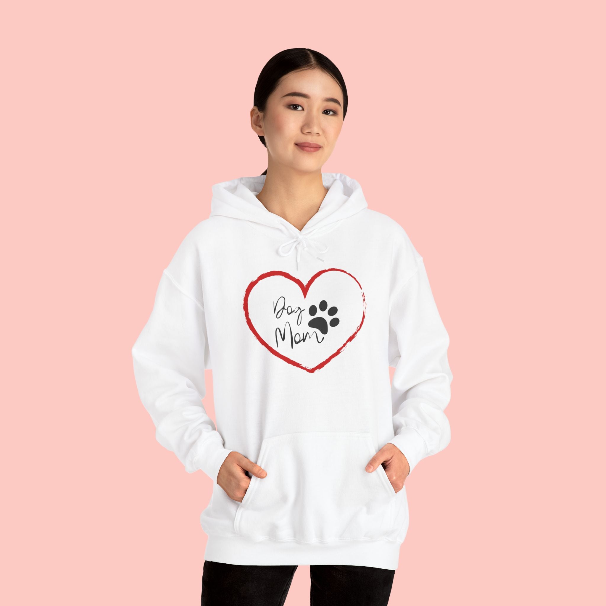 Dog Mom Hoodie — Heart Paw Print Pullover for Pet Lovers